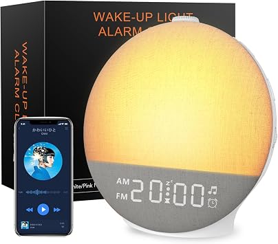 Alarm Clock, Light, Alarm Light, Bluetooth Music, Sunrise & Sunset Simulation, 30 Natural Sounds, Loud Volume, Indirect Light, 20 Levels of Dimming, 16 Levels of Volume Adjustment, Snooze, Nursing Light, Light Alarm Clock, Christmas Gift, Childrens Day, Birthday Gift, Japanese Instruction Manual