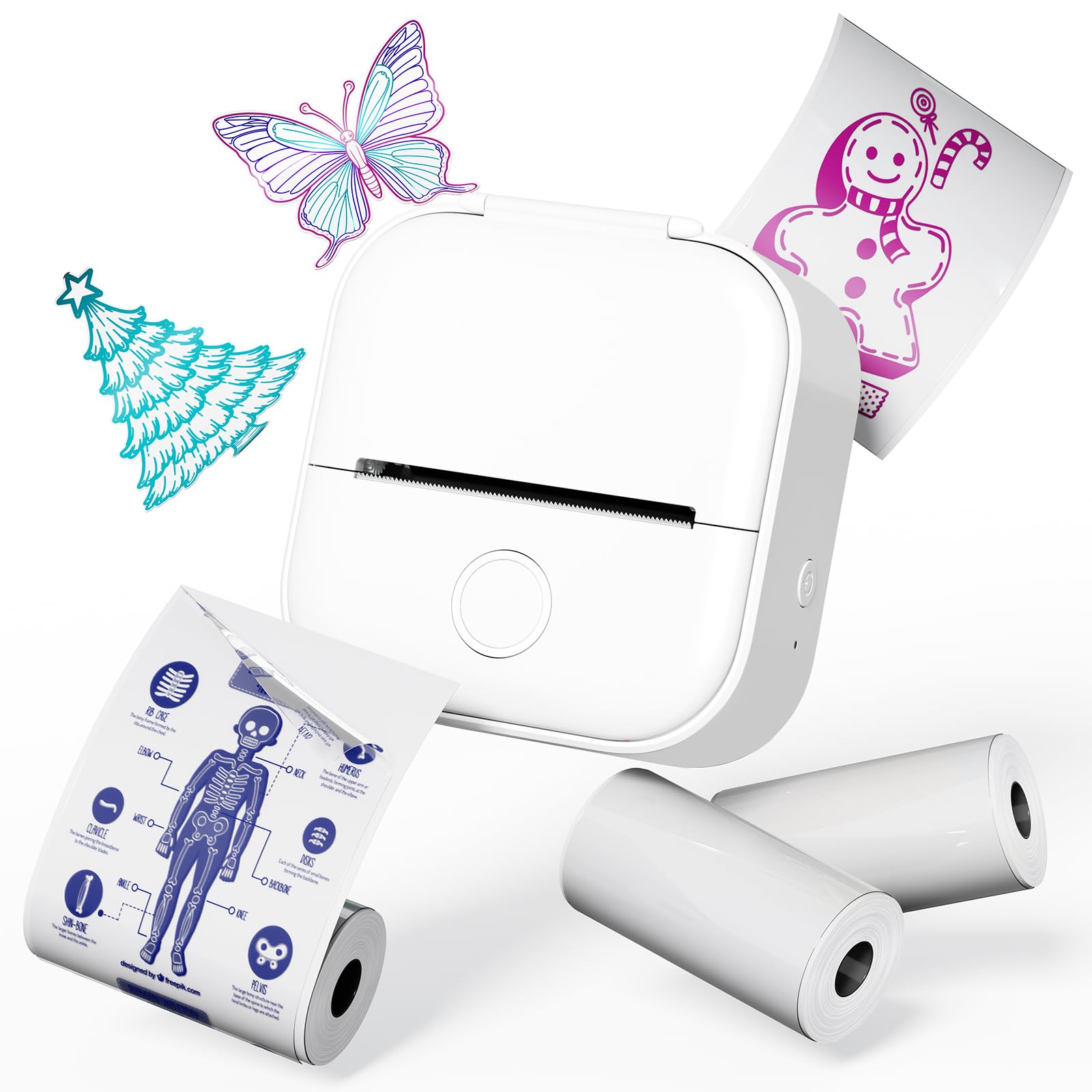 T02 Mini Sticker Printer &amp; 3 Rolls Paper, Thermal Sticker Maker Machine