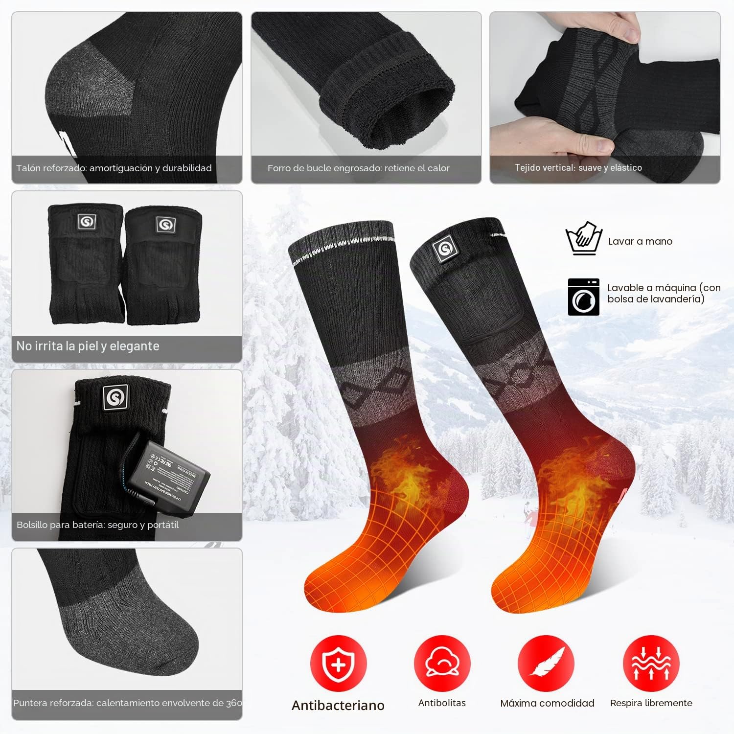 Calcetines Térmicos para Hombre Mujer Batería Recargable Calcetines Eléctricos en Invierno Frío Calcetines Térmicos para Caza Camping Esquí Senderismo Pesca Montar Motociclismo