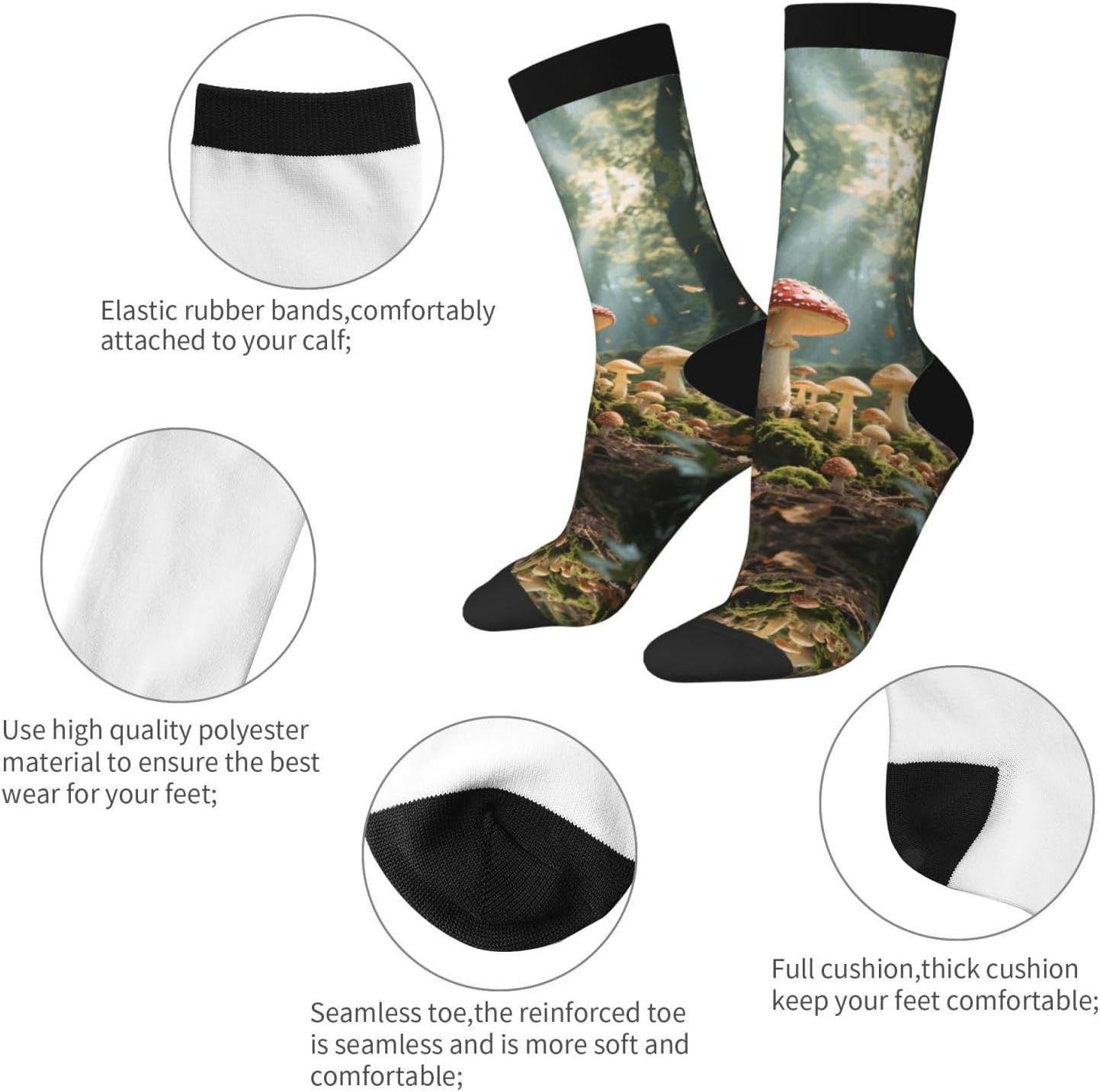 Calf Socks Casual Above Ankle Sock Mushroom PrintCrew Socks for Men Women Moisture Wicking Cushion Sports