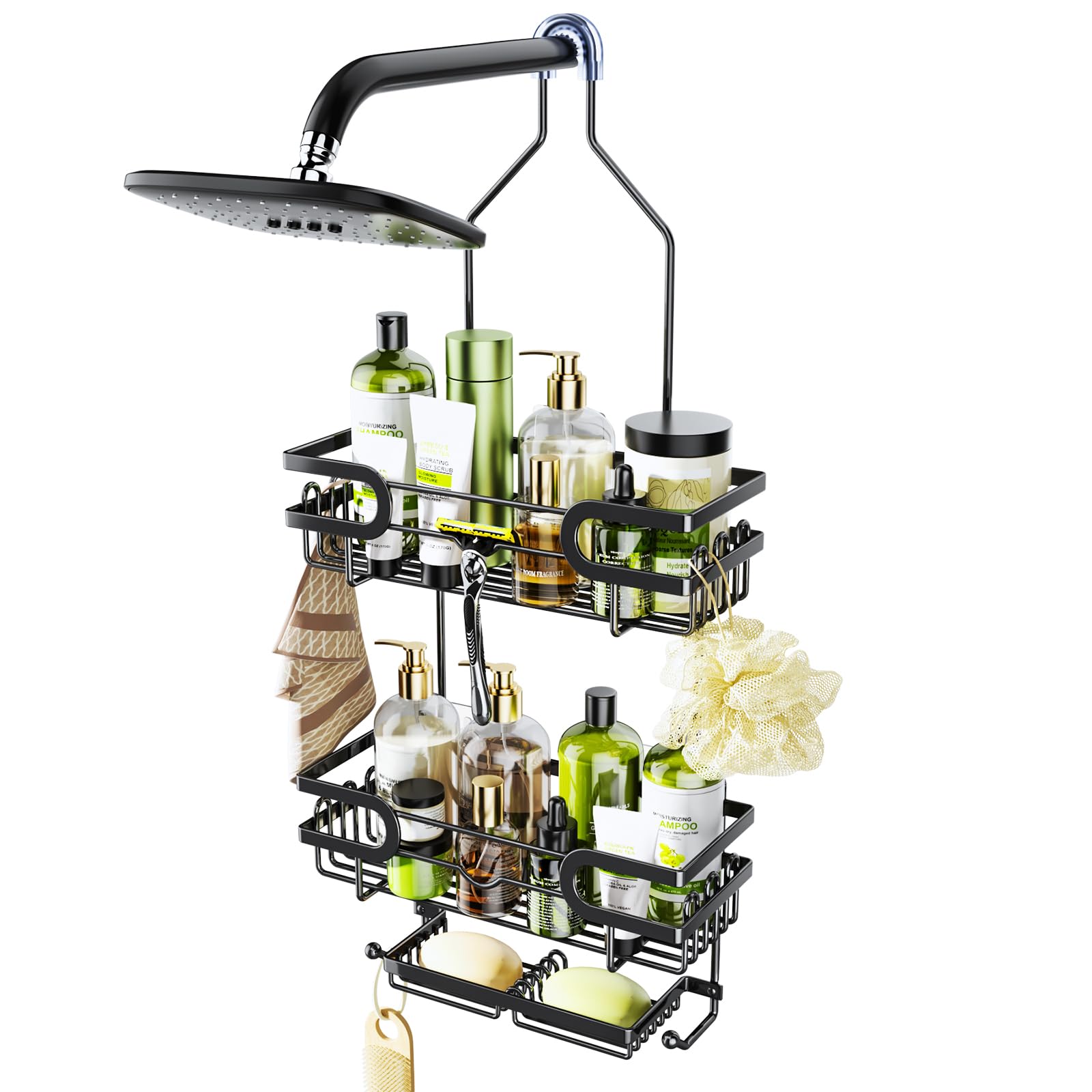 HapiRm Hanging Shower Caddy with Two Soap Holders, Rustproof & Waterproof