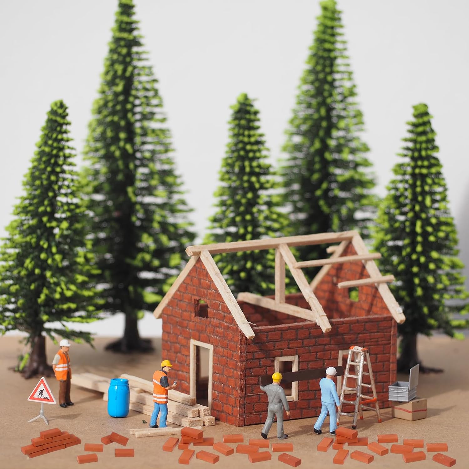 500 Pcs 1/16 Miniature Bricks Brick Building Set, Mini Red B-Rick Stone Model B-Rick Mini Artificial Bri-ck Premium Clay Bri-CKS DIY Fake BRIC-ks Lifelike BRIC-k Ornament for Dollhouse Decor