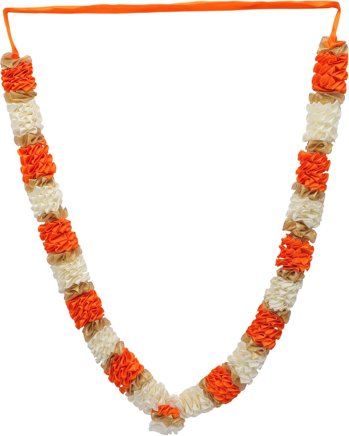 Artificial Mala Flowers Ribbon Garland Large Mala for Idol-Mala for God Pooja Sringar Article Ornament for Multipurpose Indian Traditional Festival New year Housewarming(Size:-20")(White & Orange)