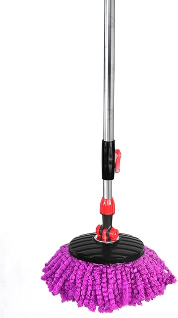 enyaa Spin Mop Durable Stainless Steel Replacement handle + 2 Spare Microfiber Mop Heads For Rotating 360º Magic Spin Mop (Black)