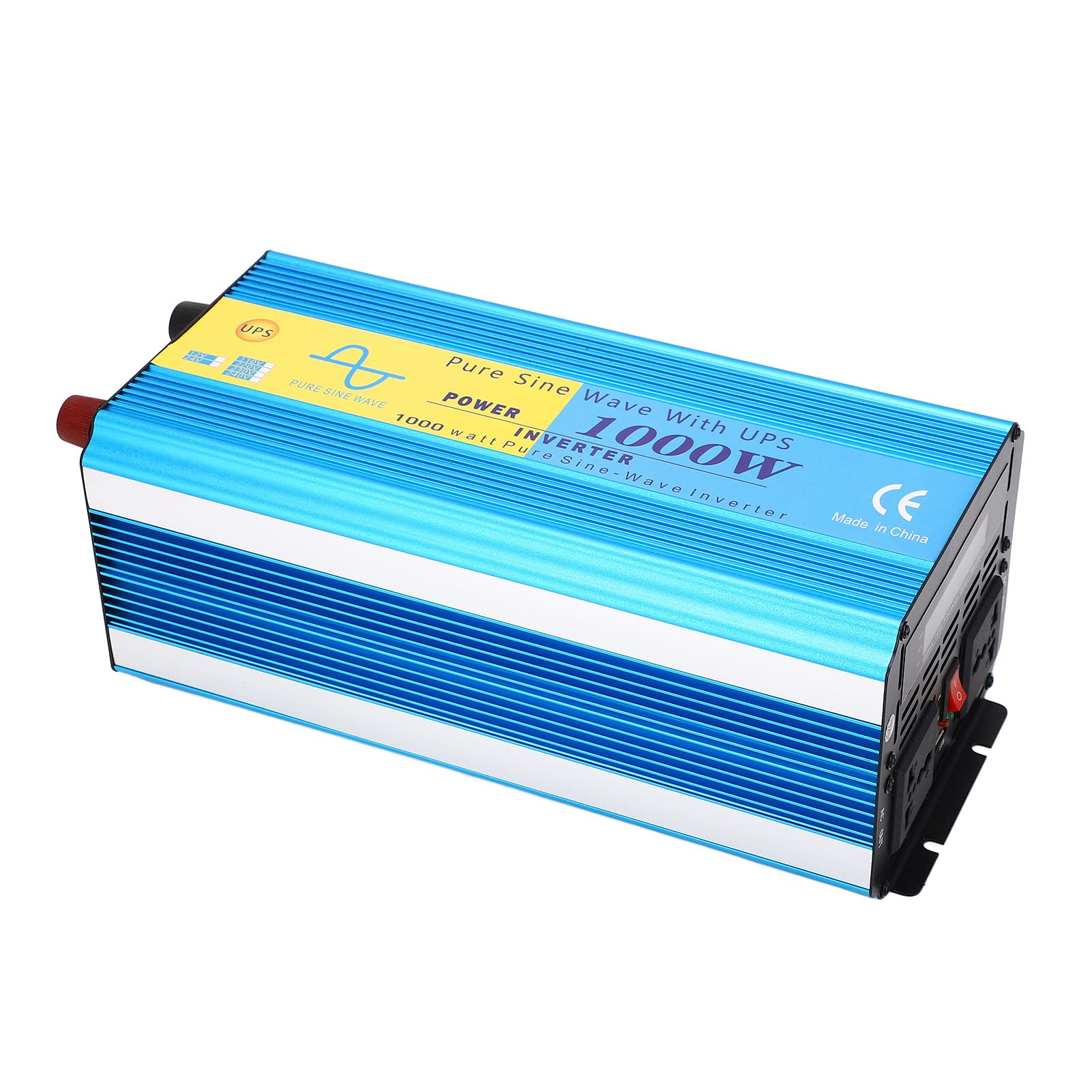 Fafeicy 1000W Falownik Czystej Fali Sinusoidalnej 2000W Szczytowa Moc Falownika Konwerter DC 12V na AC 110V z Wyświetlaczem LCD, Portem USB, Podwójnymi Gniazdami AC do Samochodu, (Wtyczka UE AC230V)