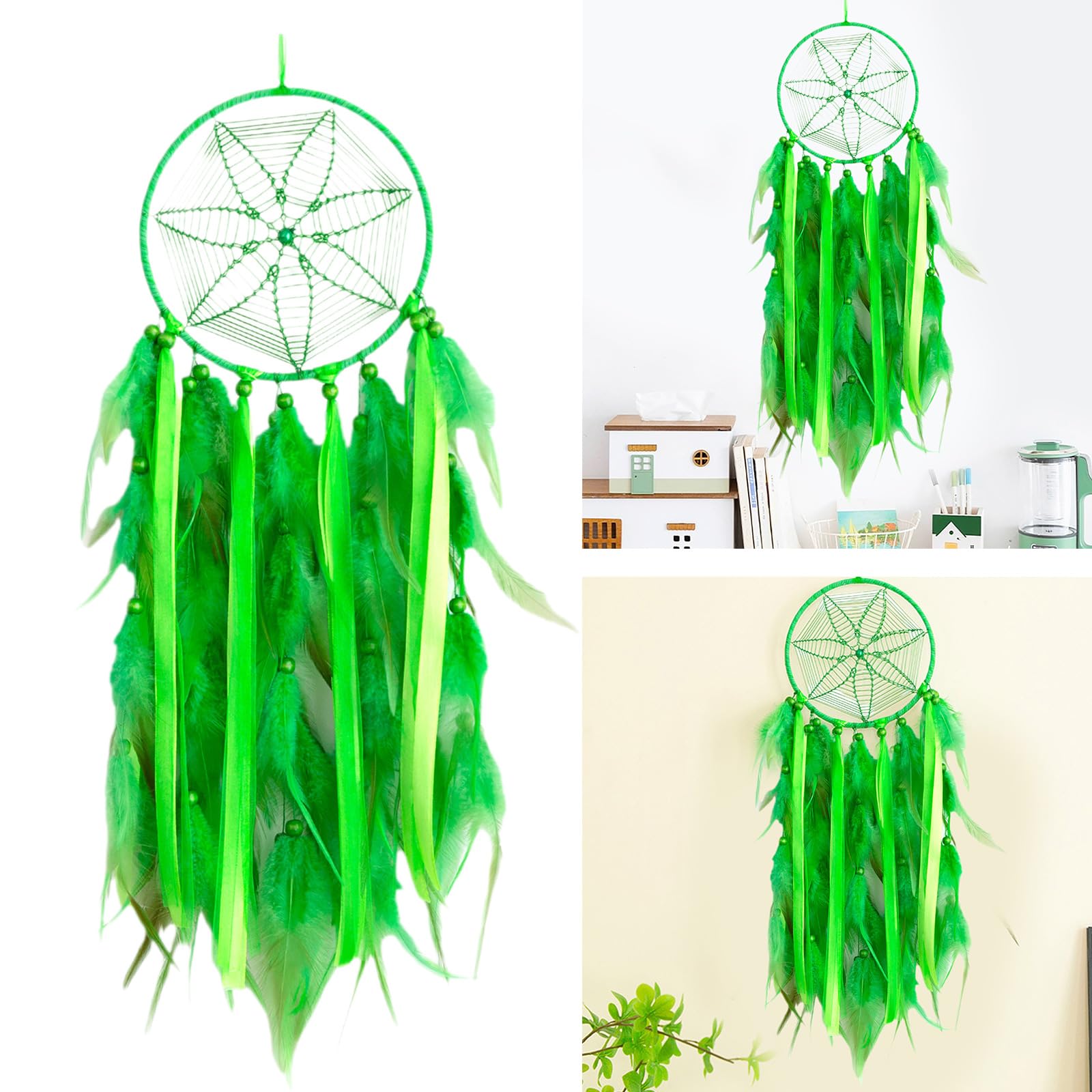 Patricks Day Irish Festivals Green Feathered Dreamcatchers Hanging Ornament with Tassels for Bedroom Wall Decors