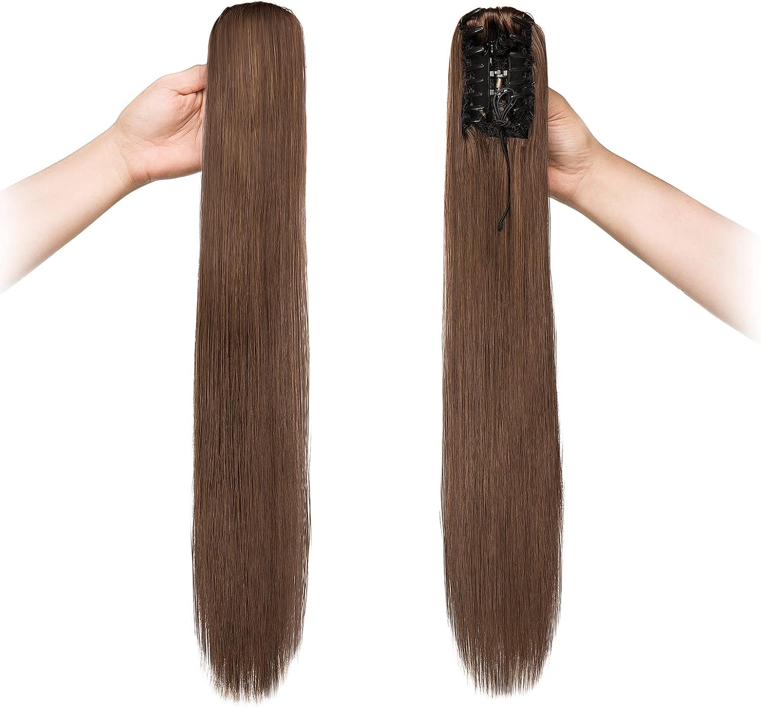 Cybelleza 22inch Ponytail Hair Extensions Ponytail Claw Jaw on Long Straight Pony Tails Clip in Hair Extensions Synthetic Hair pieces for Women (Dark Brown&Light Auburn) - Image 5