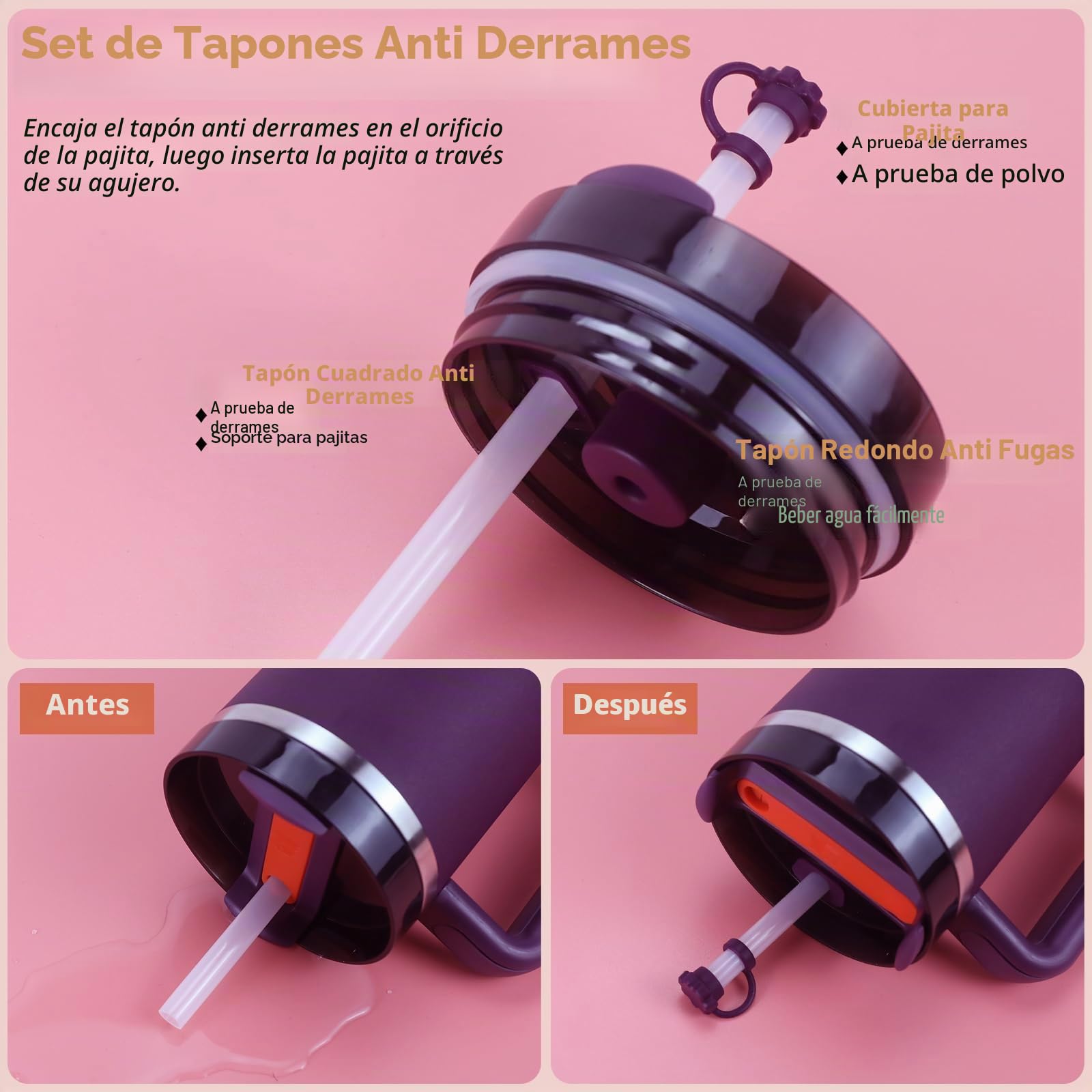 Juego de 8 Accesorios para Stanley Cup,Contiene Tapas para Pajitas,Tapones de Silicona a Prueba de Fugas,Botas de silicona para Stanley Cup 2.0 1,2l/850ml,Taza no Incluida (Plum)
