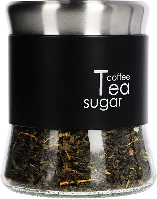 KADAX Storage Jar 750 ml, Large Glass Container with Metal Lid, Transparent Kitchen Canister for Storing Coffee Beans, Tea Leaves, Sugar (Black)