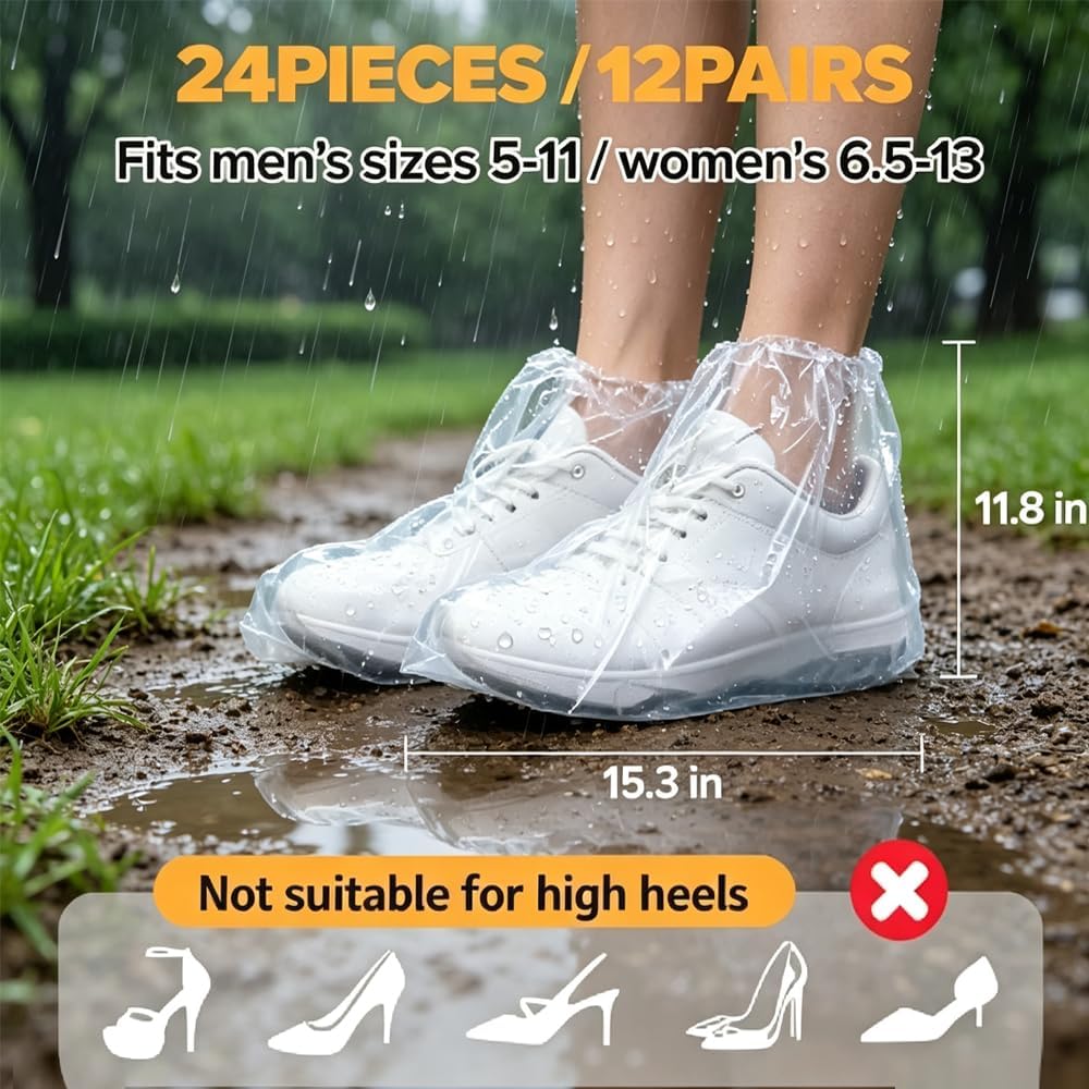 Waterproof Disposable Rain Shoe Covers Clear PE, 10 Pcs (5)