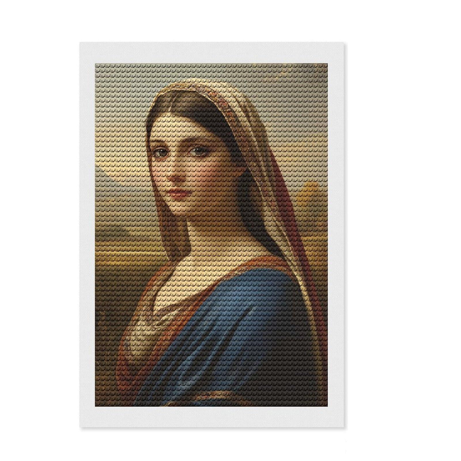 Junmoney Portrait of A Woman in A Blue Dress Round Drill Diamond Painting 8"x12", Christmas Gift, Boho Decor, Aesthetic Room Decor, Relaxing Handmade Project