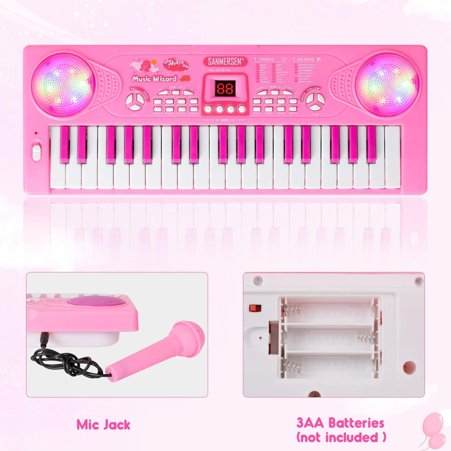 Teclado Piano Infantil De 24 Teclas Con Luces Y Canciones, Juguete Musical Educativo Para Bebés Y Niñas De 1 A 4 Años