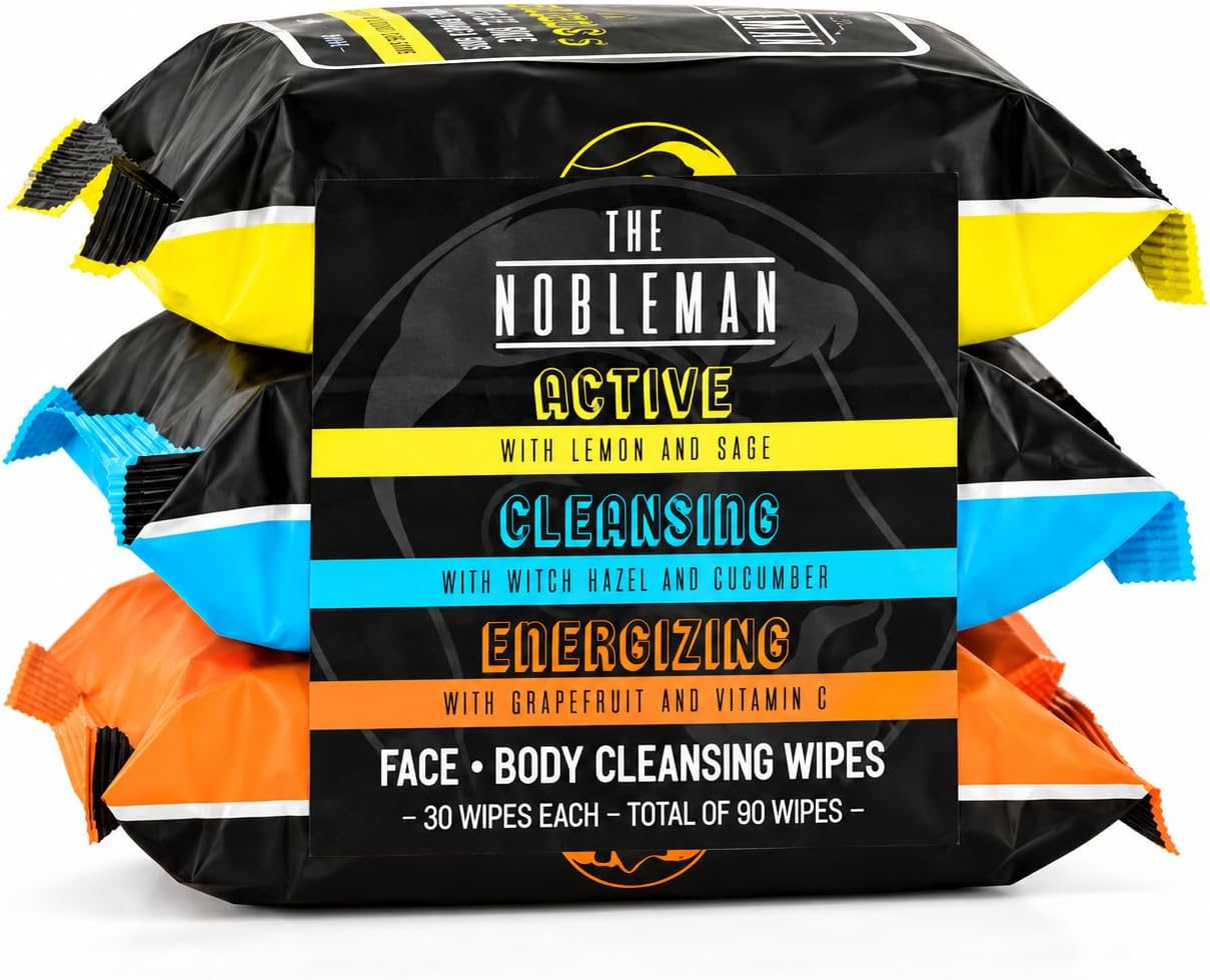 Men's Active/Cleansing/Energizing Face + Body Cleansing Wipes - 3 Pack ( 90ct )