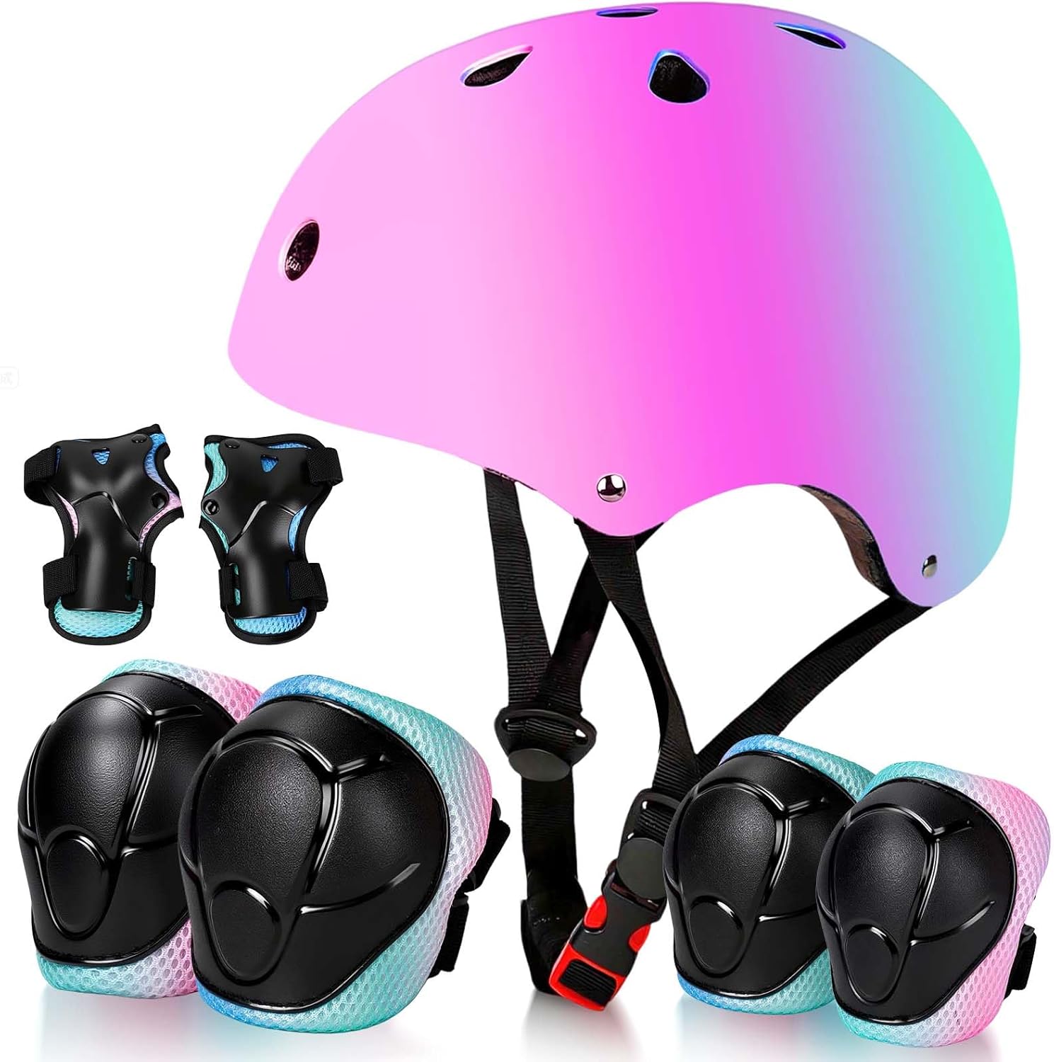 Kids Bike Helmet Set Adjustable for Children, Boys, Girls and Teenagers Aged 3-14 Years Includes Elbow, Knee, Wrist Guards Children's Helmet Protection Set for Bikes SkateboardsRollerskates