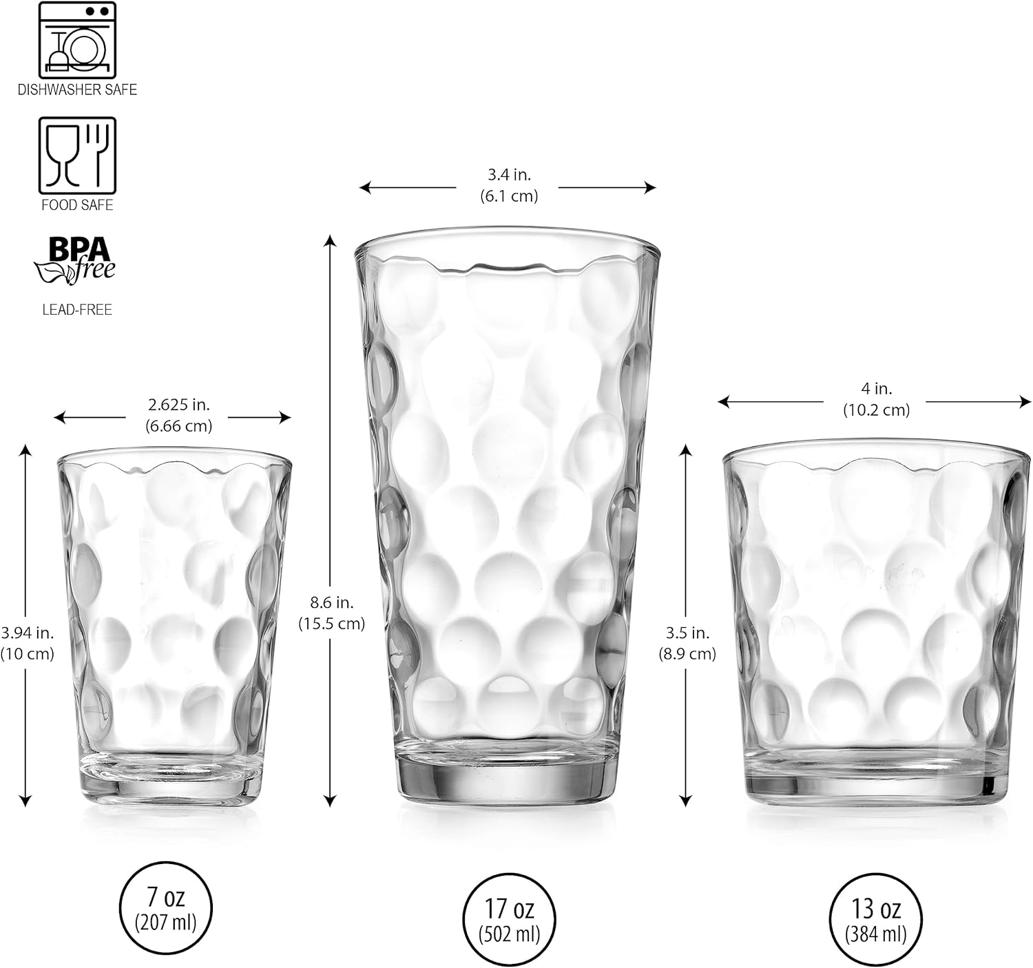 Drinking Glasses Set Of 16 - By Home Essentials & Beyond - 8  Highball Glasses (17 oz.), 8 Rocks Whiskey Glass cups (13 oz.), Inner  Circular Lensed Glass Cups for