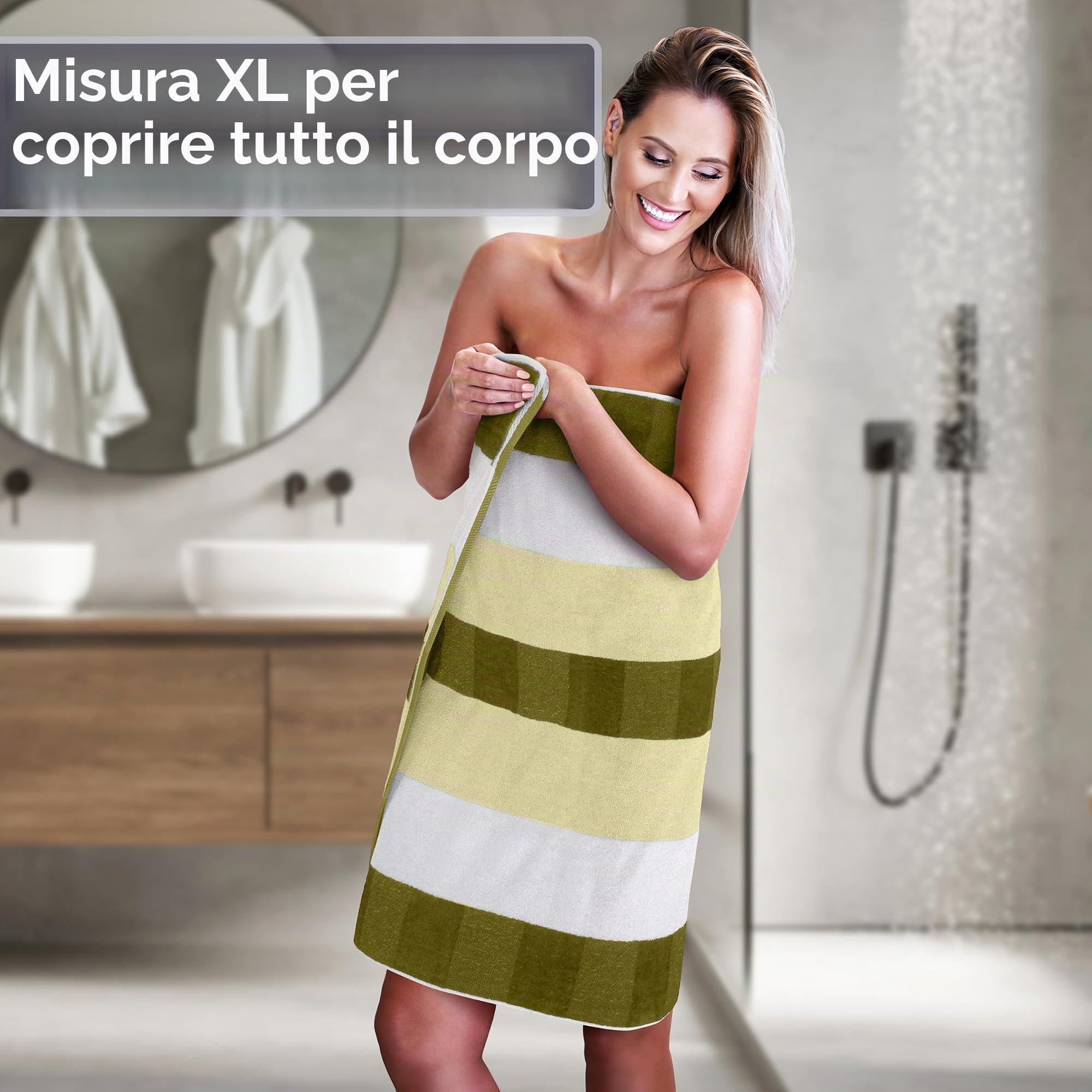 Lavish Home Set completo di 6 asciugamani da bagno, lussuosi asciugamani in cotone assorbente a tinta unita e a righe, lavabili in lavatrice, colore verde