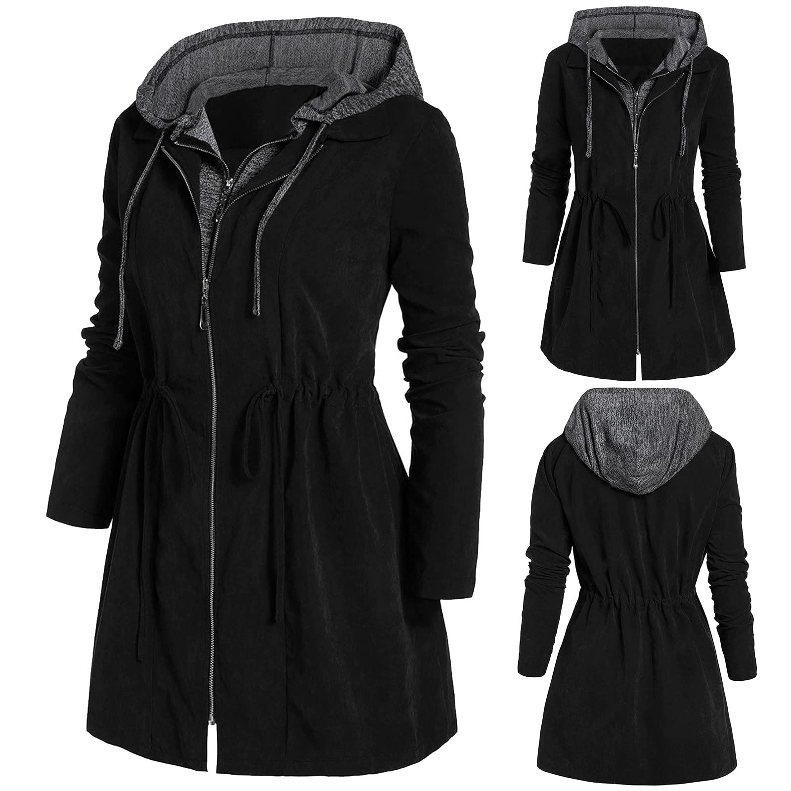 Chaqueta de invierno para mujer, chaqueta de invierno, abrigo de invierno, chaqueta de forro polar para mujer, chaqueta cortavientos con capucha de longitud media, talla grande, con cordones, bolsa de