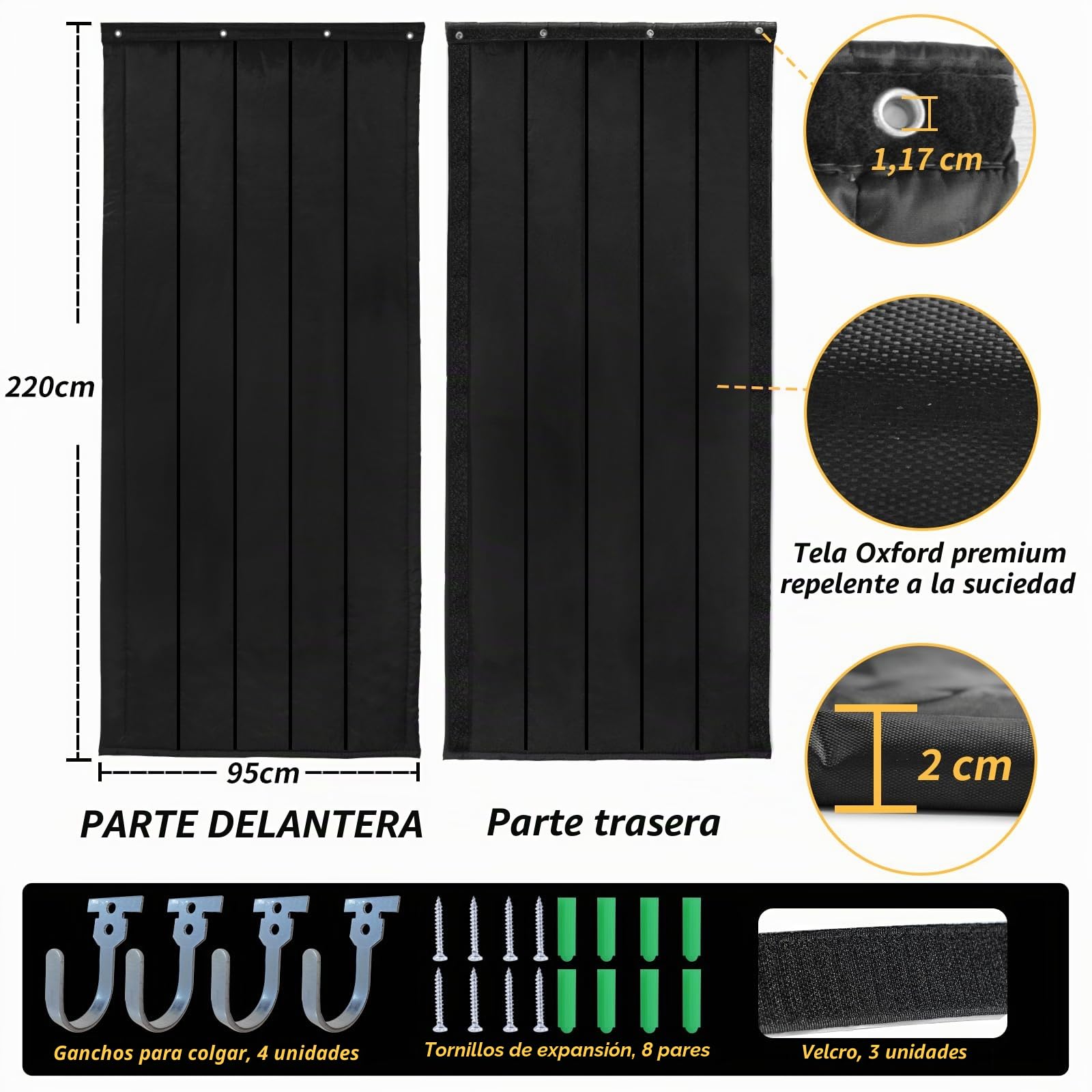 BXI Manta gruesa de aislamiento acústico para puertas, 95 x 220 x 2 cm, barrera acústica para ventanas, separador acústico para casa, protección contra el ruido de la pared para dormitorio y estudio