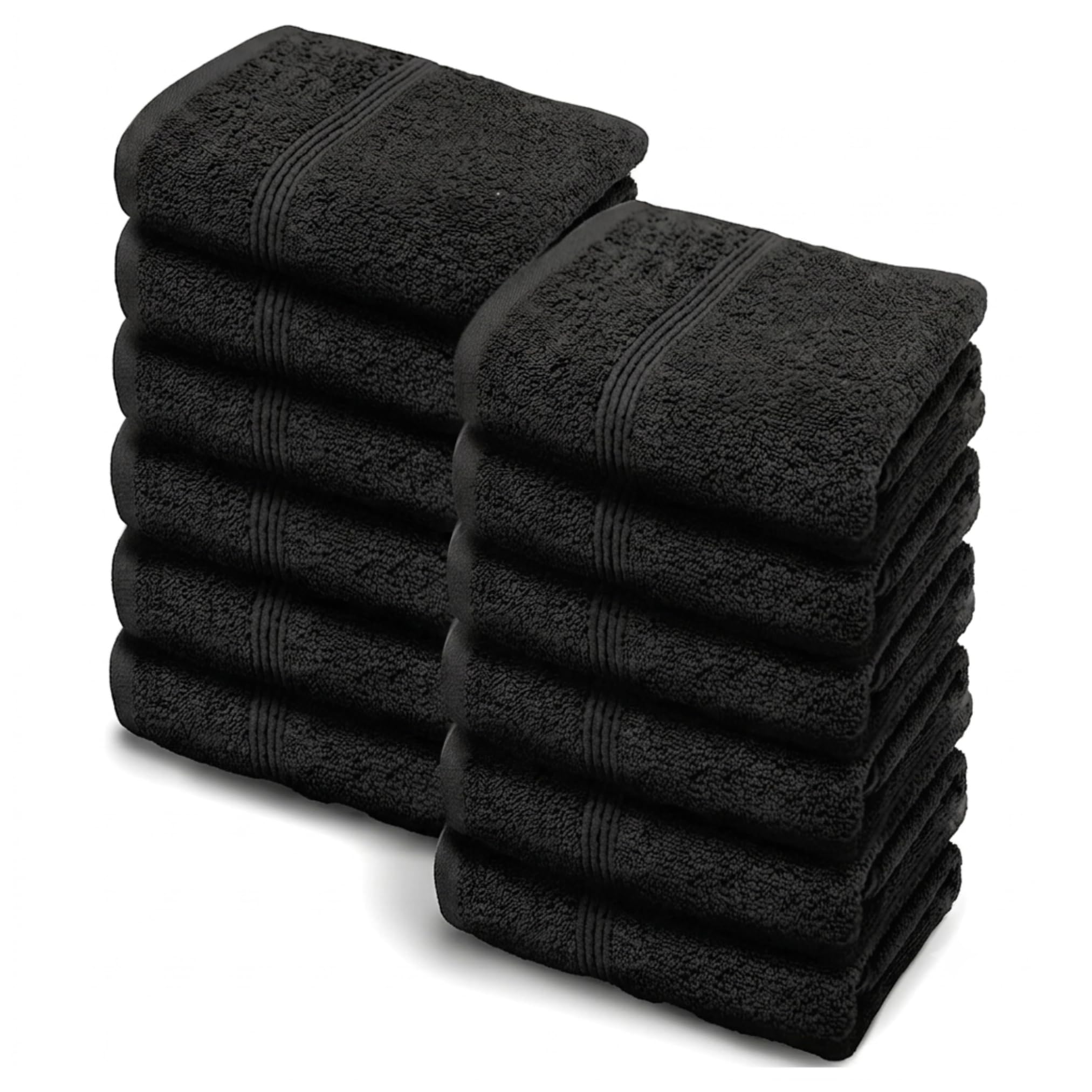 Makooz Premium Face Flannels Pack of 12-500GSM 100% Egyptian Cotton Towel Set - Quick Dry Absorbent Wash Cloth - Easy Drying Kitchen and Bath Flannel for Home Spa & Professional Use - 30x30CM Black