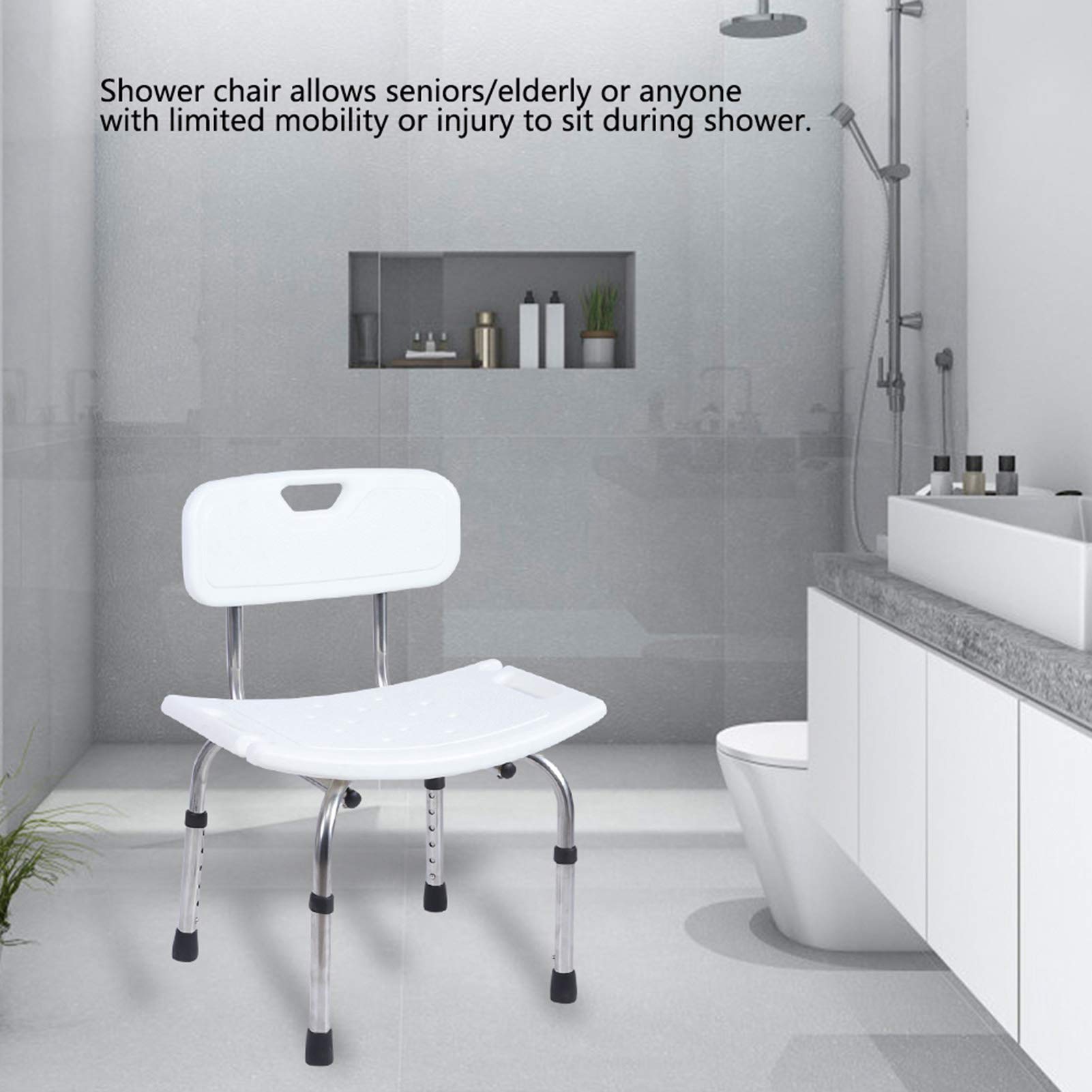 Silla de Ducha para Ducha Interior, Asiento de Baño de 20 Pulgadas de Ancho para Personas Mayores, Banco de Bañera Ajustable Resistente con Respaldo Extraíble, Taburete para