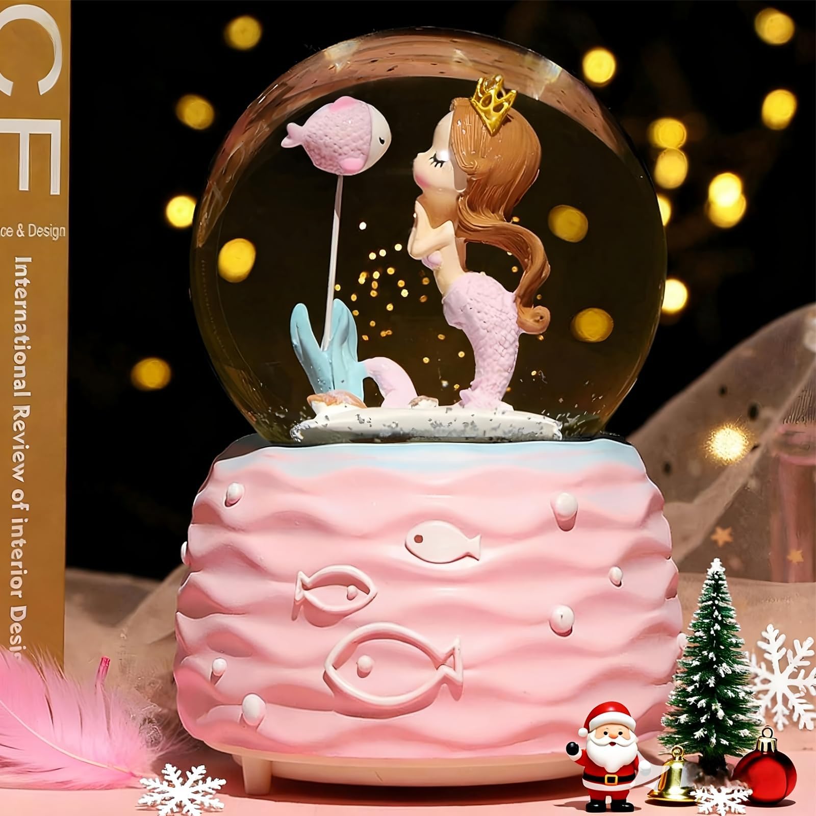 BREIS Mermaid Snow Globes,Snowglobes with Musical,LED Lights, Gifts for Girls,Birthday Christmas Festival Gift for 5-12 Year Old Girls (Pink)