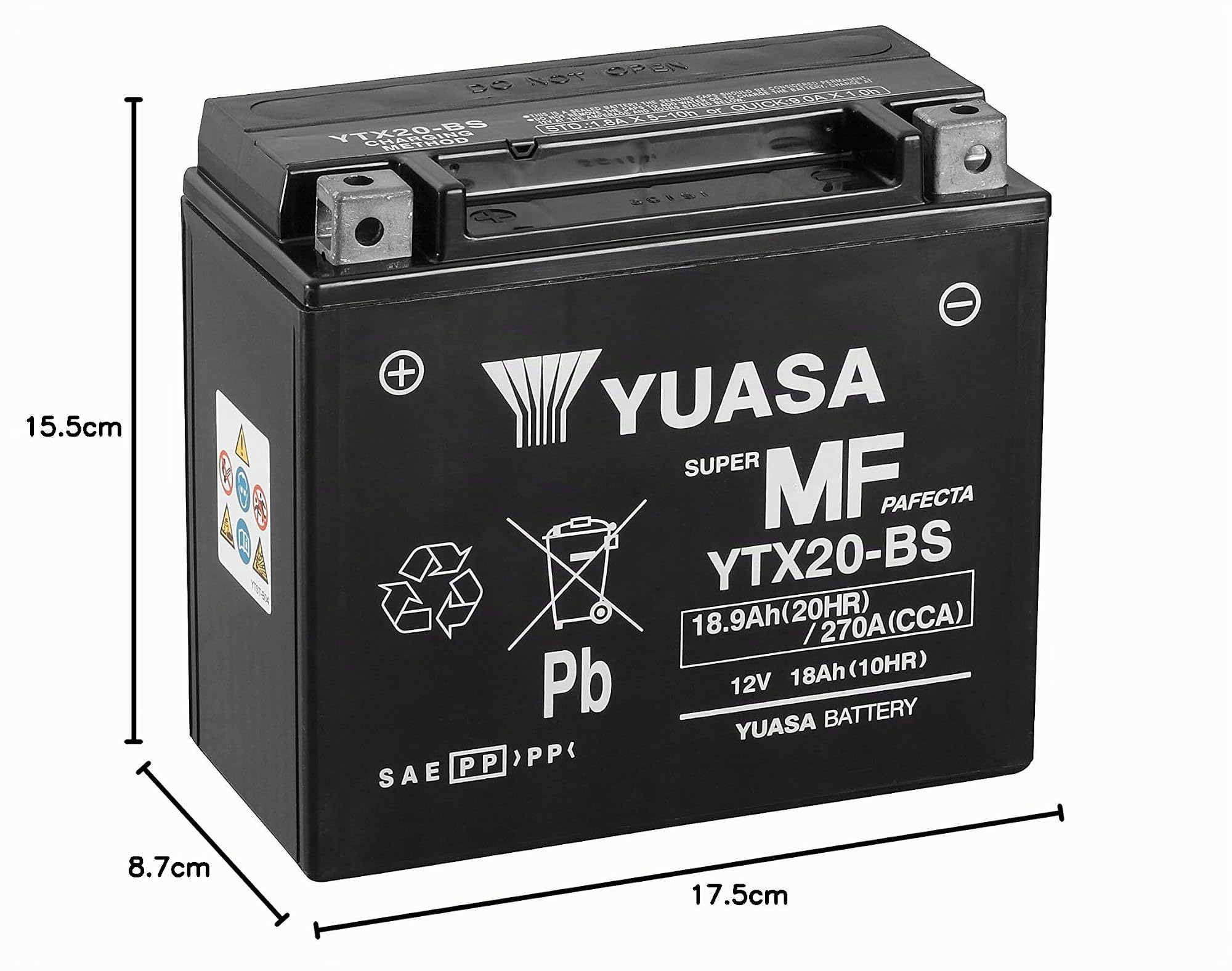 Yuasa YTX20-BS 12V 270 CCA Batería Moto VRLA Lista Instalar