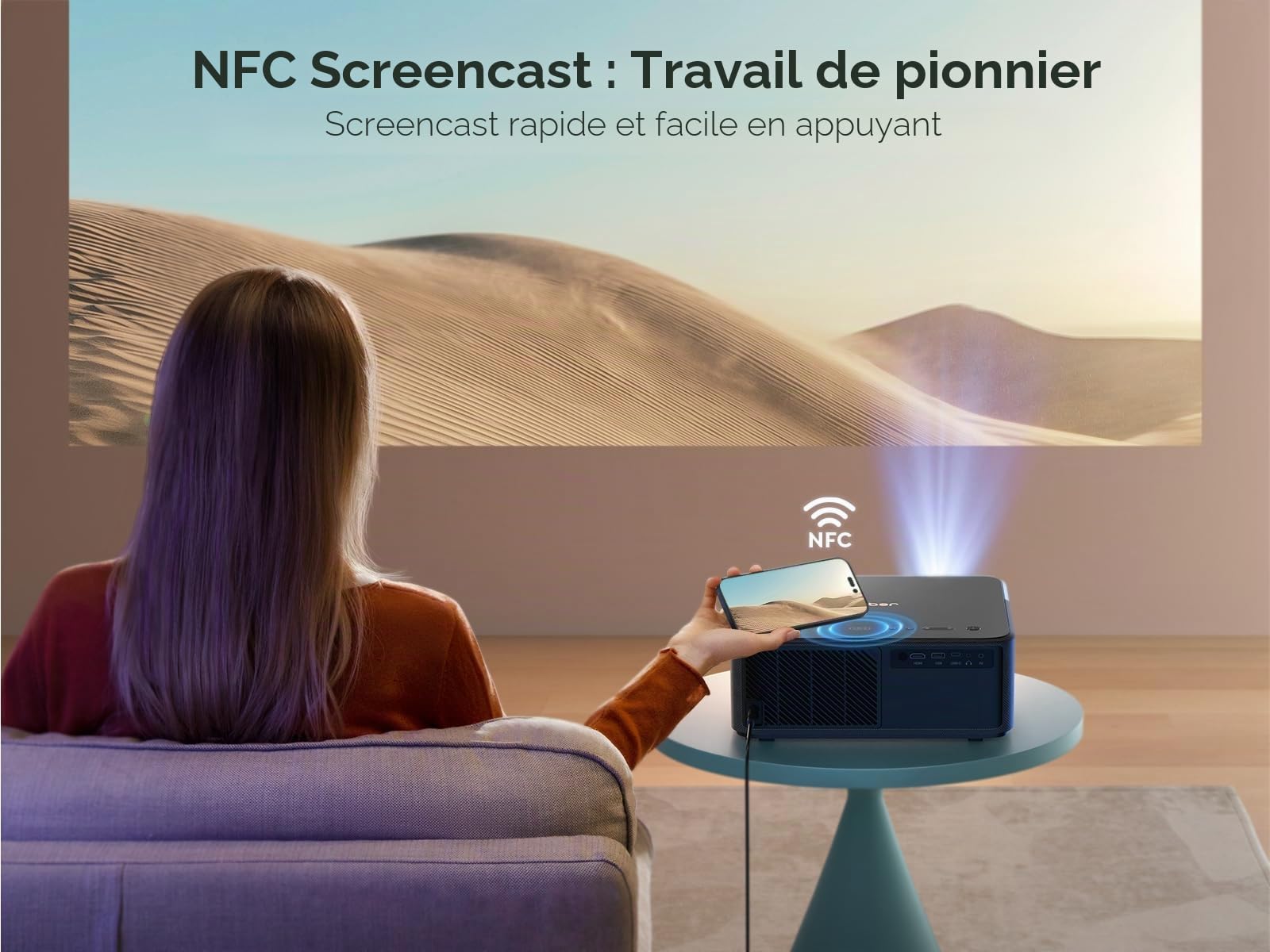 Vidéoprojecteur 4K avec Android TV 11.0, Son par JBL, Dolby Audio, NFC, autofocus, Correction Automatique du trapèze, WiFi6, Bluetooth, YABER K2s 1080P Full HD, Home Cinéma, 700 ISO Lumens