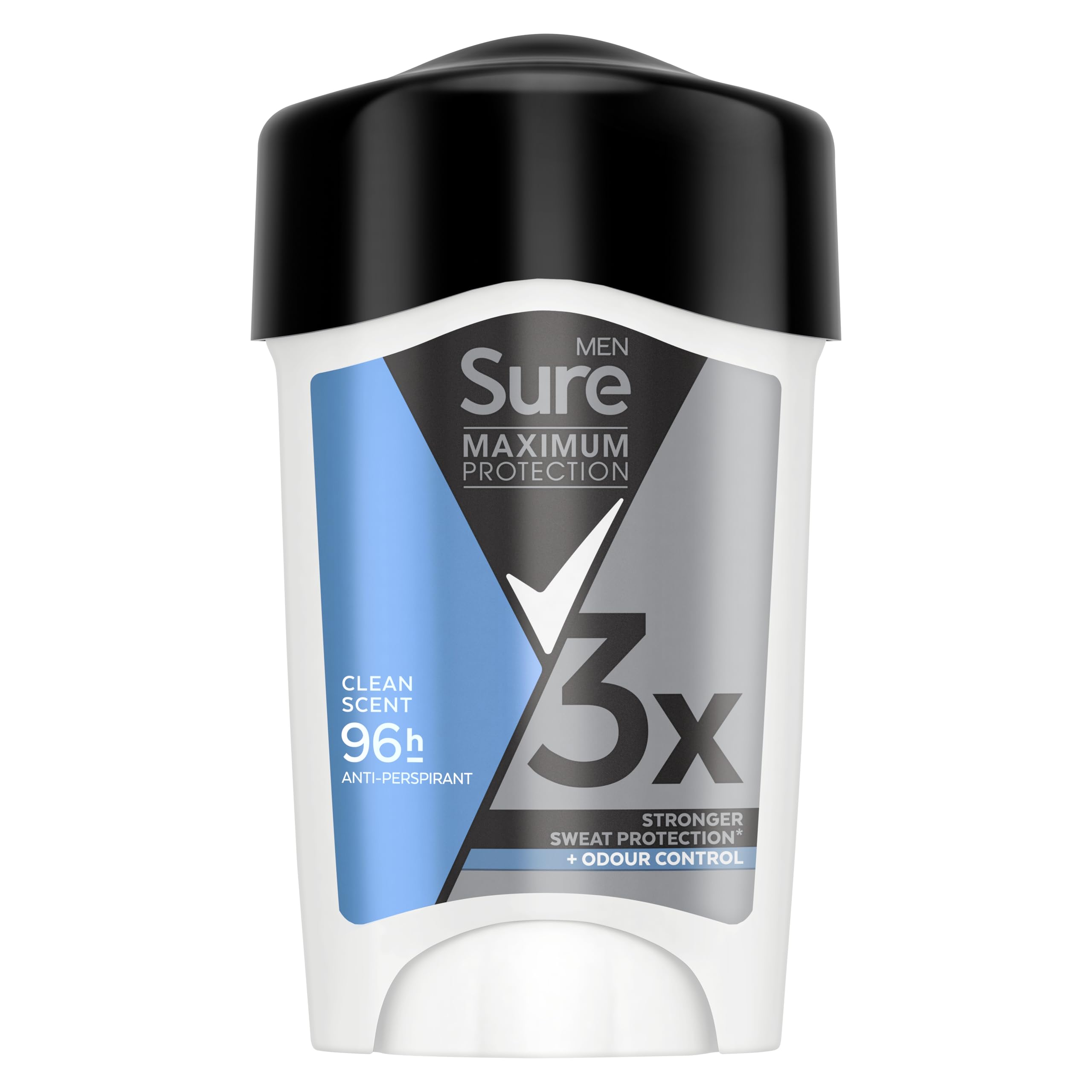 Sure Men Maximum Protection Clean Scent Anti-Perspirant Cream Men's Deodorant Stick with 3x stronger* sweat protection for 96 hour sweat and odour protection 45 ml