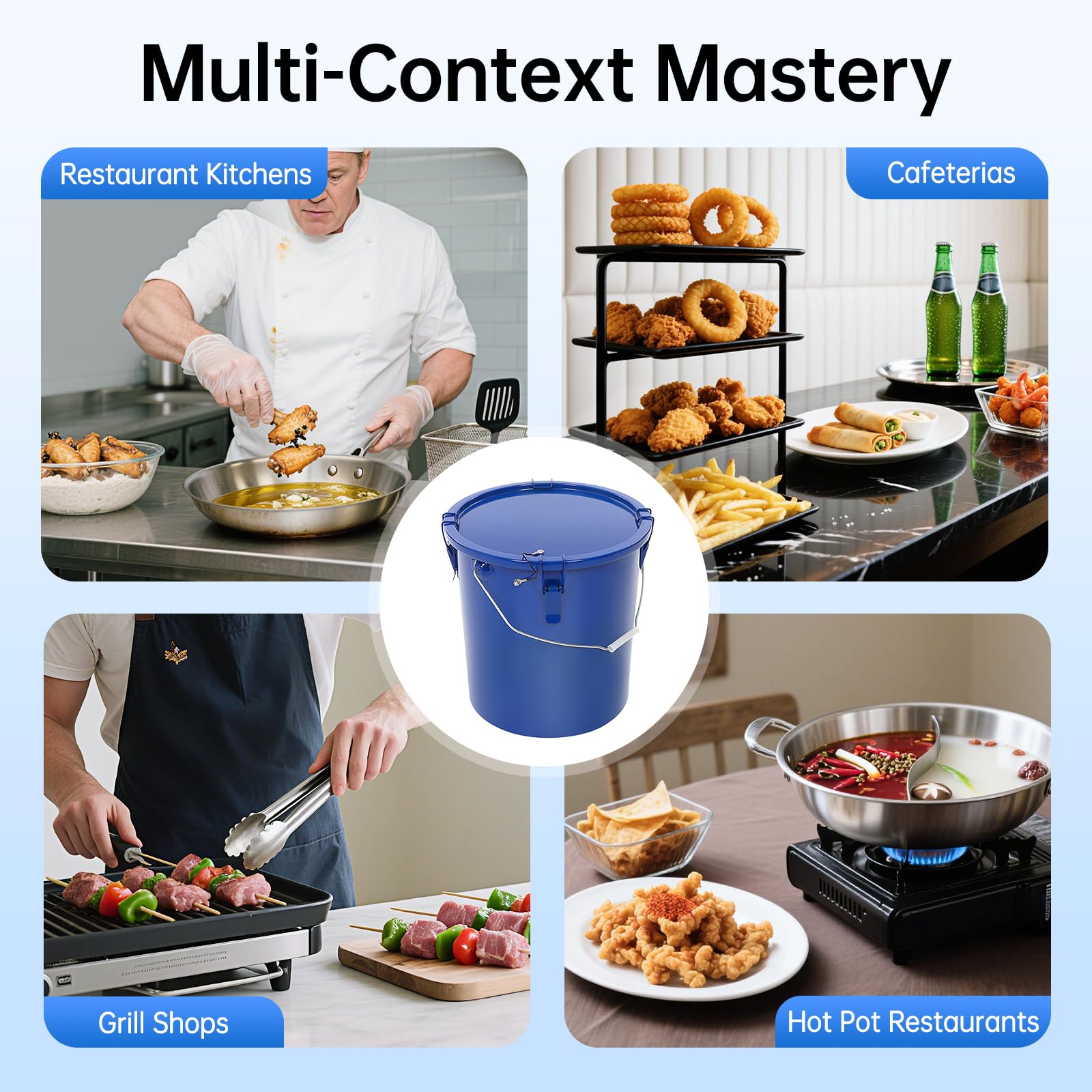 Contenitore per grasso per friggere, 22,71 l, con sacchetto filtro, 4 clip di chiusura per cucina ristorante, catene fast food, ristoranti caldi