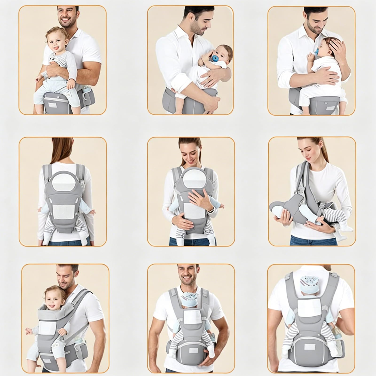 Porte Bébé Ergonomique, Porte-bébé Ventraux Dorsaux,avec Siège à Hanche, Coton Léger et Respirant, Réglable pour les Bébés et les Enfants de 0 à 48 Mois (3,5 à 25 kg)