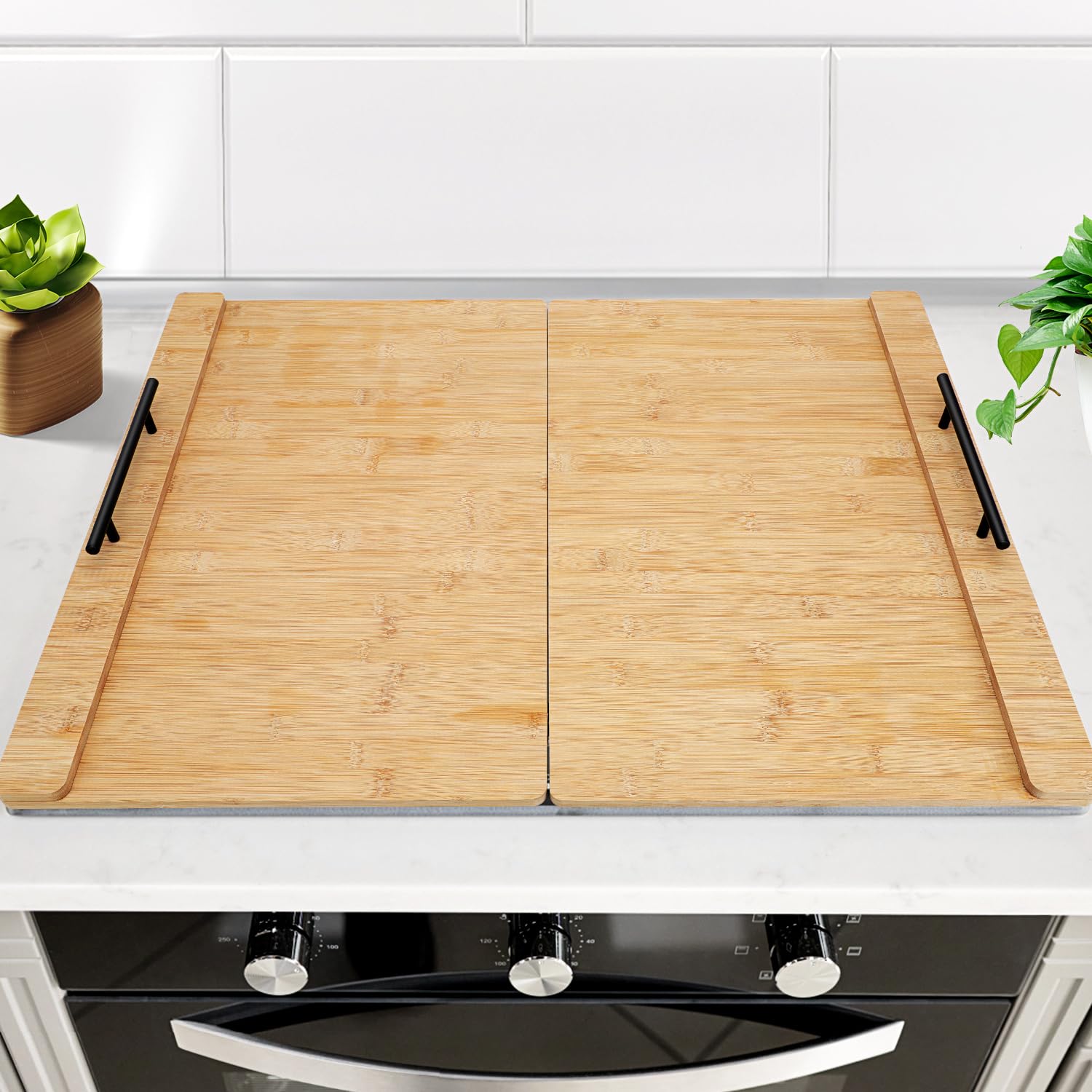 EUBSWA Noodle Board Stove Cover, Bamboo Stove Top Cover with Handles