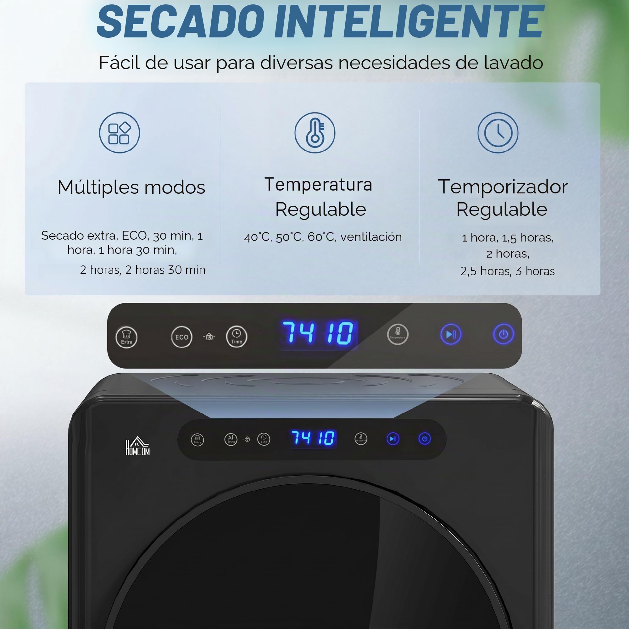 HOMCOM - Secador de ropa de drenaje compacto (1000 W, 4 kg, con 6 modos de secado, tanque de acero inoxidable, carga frontal, temporizador, para apartamento, casa, autocaravanas, negro