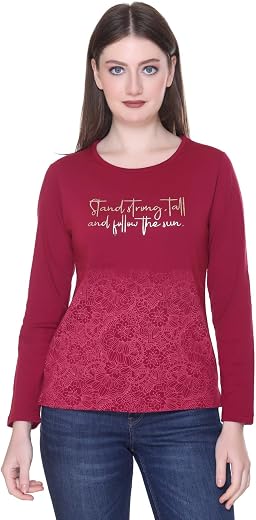 Star Touch Women Cotton Full Sleeve Tshirt/top with Chest Print | Casual/College/Active wear | S-4XL Size
