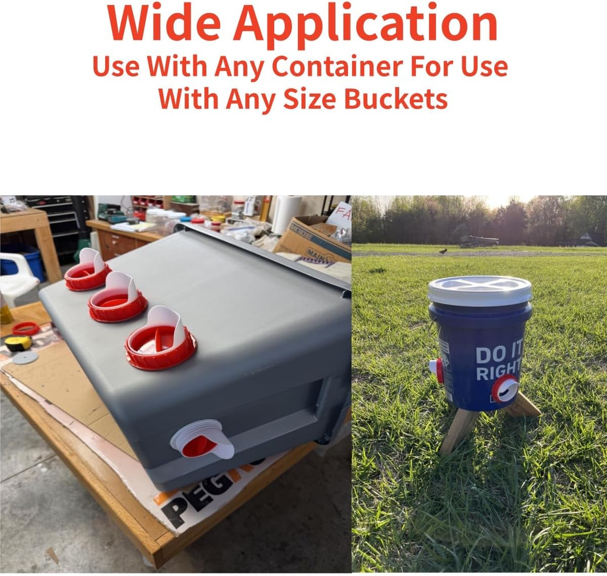 Chicken Feeders No Waste, DIY Automatic Poultry Feeder 8 Ports 1 Hole Saw with Covers Gravity Feed Kit for Buckets Barrels Bins Troughs (Red, 8)