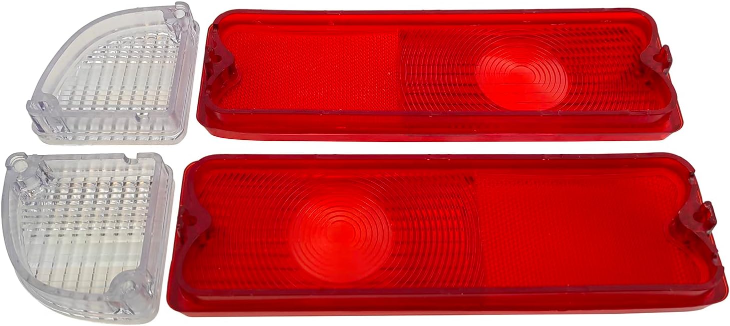 Pair Rear Tail Brake Light Reverse Back Lamp Lenses with Gaskets Compatible with 1967-1972 Chevy Truck (Red & Clear Lens)