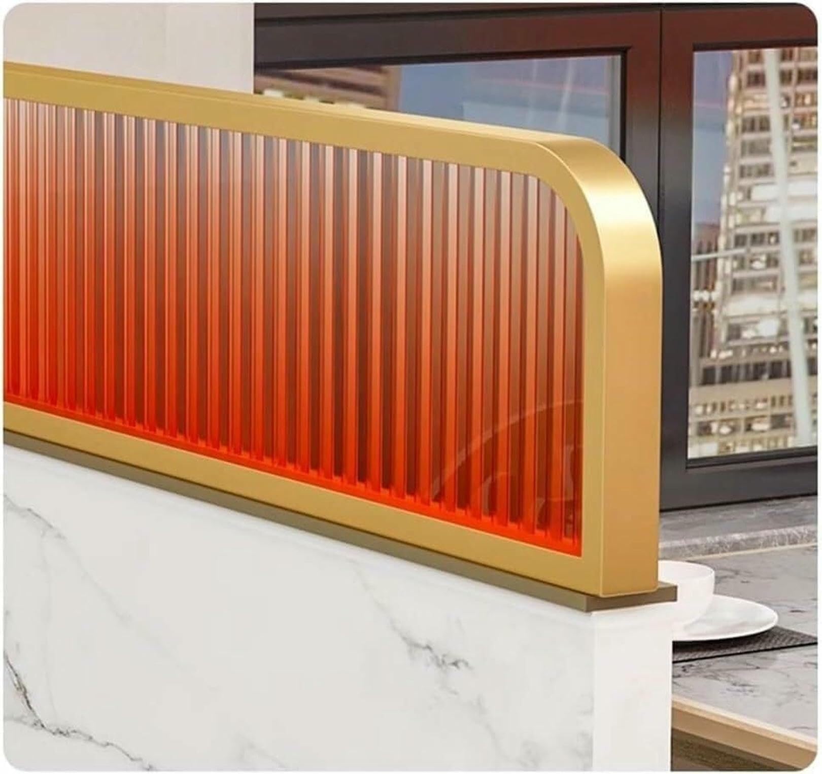 Panel de división B azul para comedor, oficina y restaurante, divisor de mesa y mostrador con protección, pantalla decorativa para bares y zonas públicas (120 x 25 cm)
