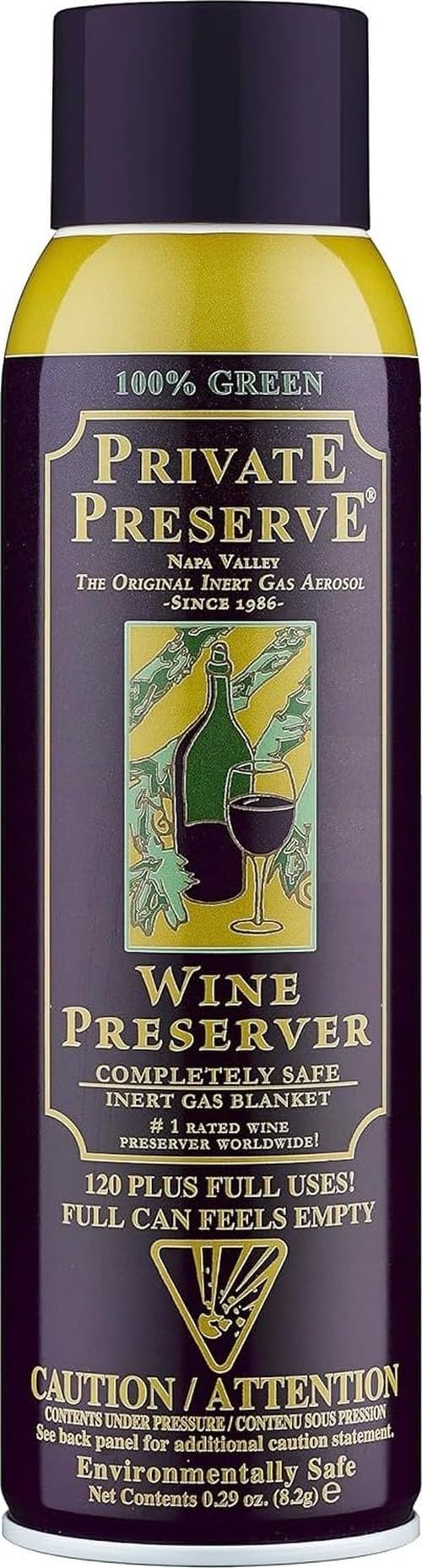 Wine Preservation System | 100% Green Gas Based | Suitable For All Wine, Port, Sake, Cognac, Whiskey, Fine Oil & Vinegar 0.29 Ounce (Pack of 1)