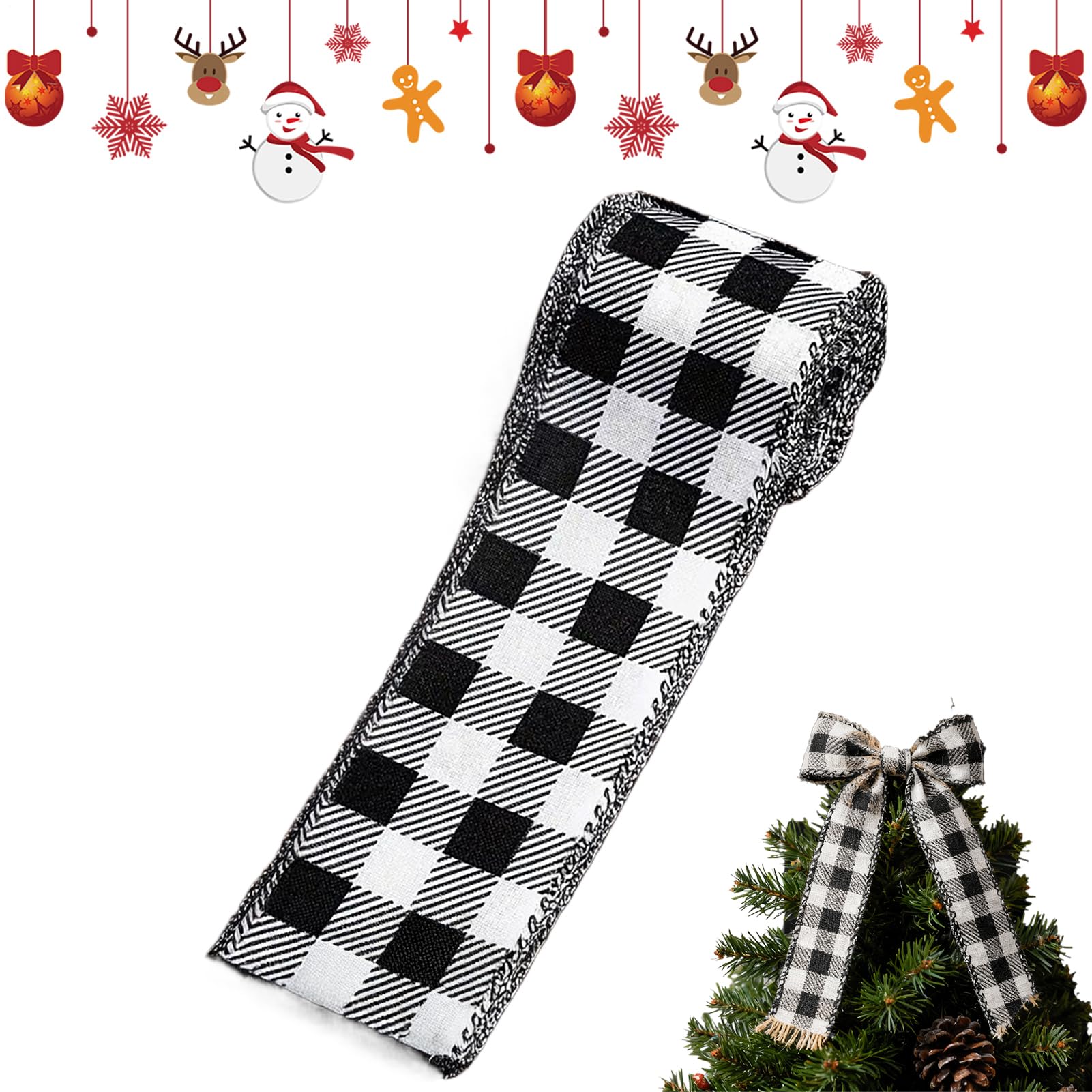 Cinta blanca y negra de poliéster con alambre para lazos de Navidad