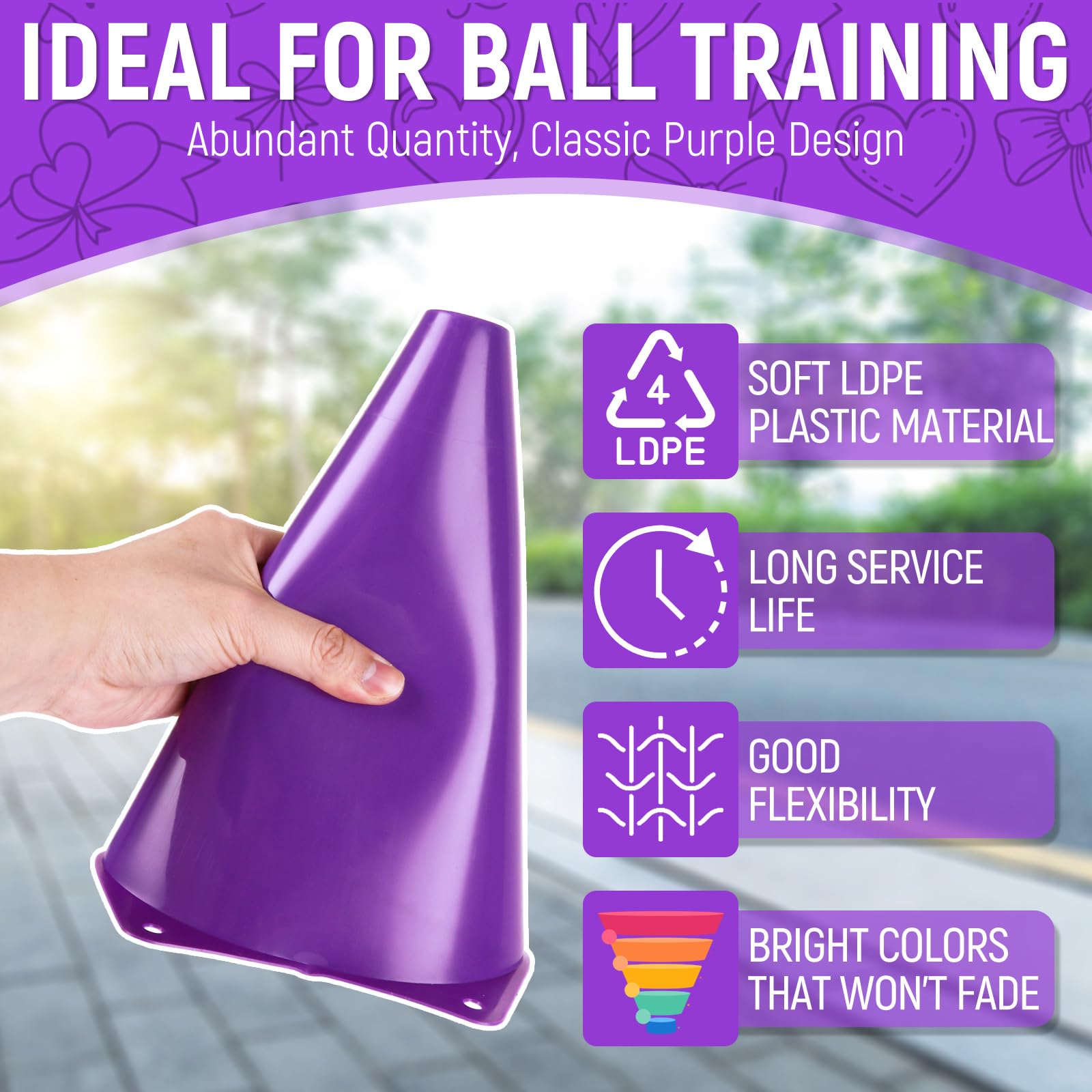 AKOLAFE 24 Stück Pylonen Lila 23 x 13 cm Hütchen Fussball Training mit Tragetasche Trainingskegel Hilfs Markierkegel für Innen oder Outdoor, Sport, Spiele