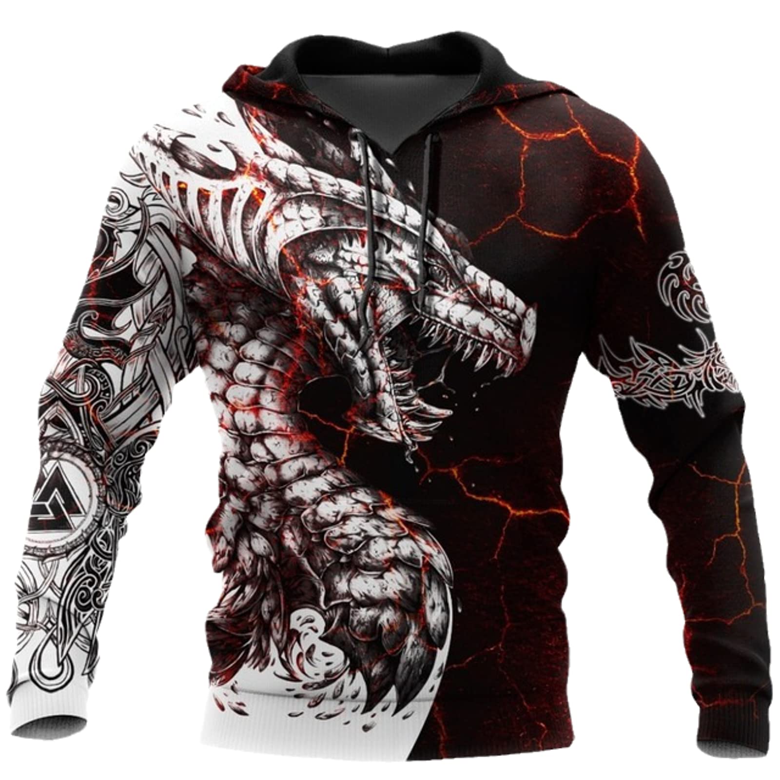 Hongyunoh Men's Color12 Medieval Retro Viking Print Hoodie Fashion 3D Print Pullover Hooded Sweatshirts L