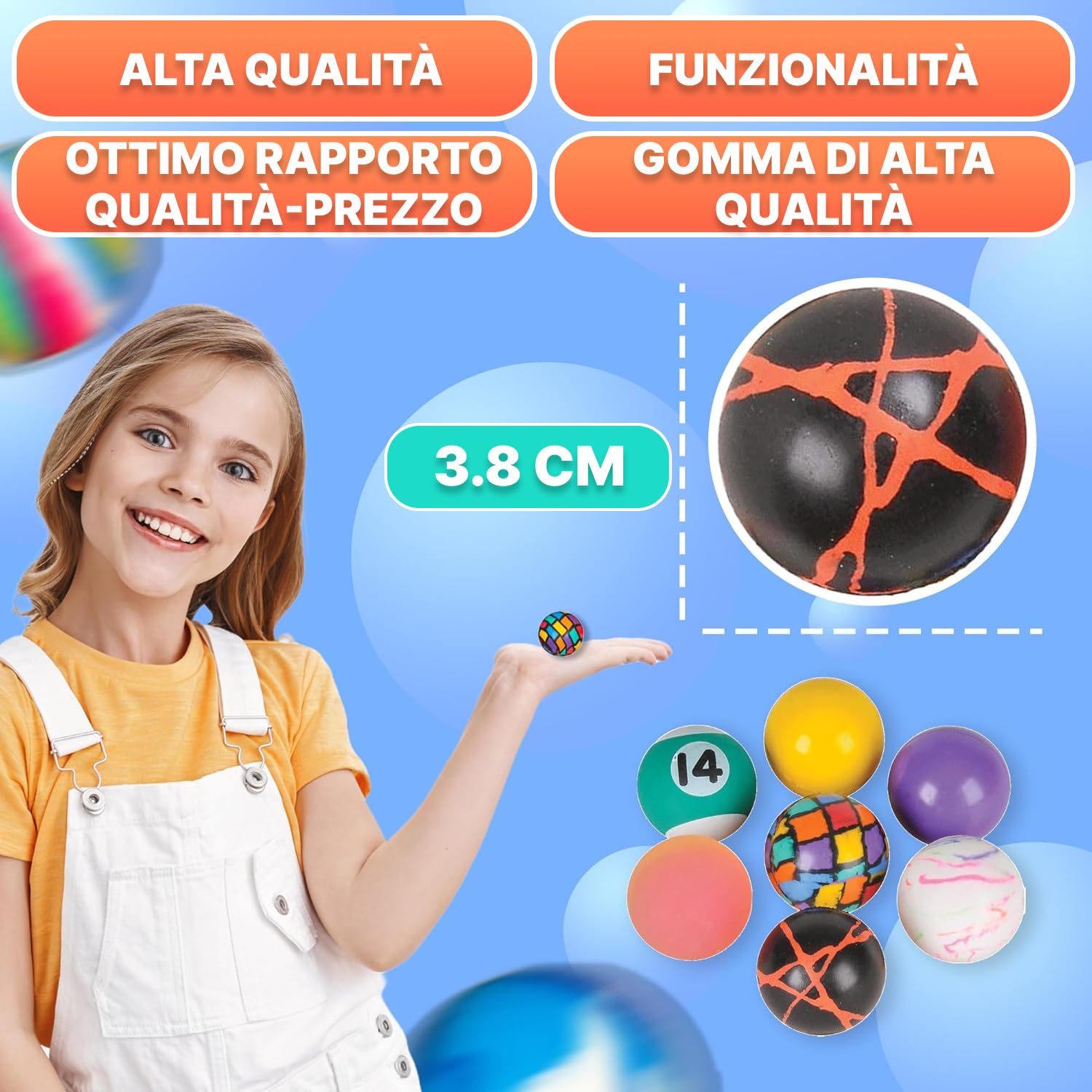 Bedwina Palline rimbalzanti sfuse - (27 mm) Assortimento di palline rimbalzanti ad alto rimbalzo, palline rimbalzanti in gomma colorate e piccole per bambini, confezione da 36 pezzi
