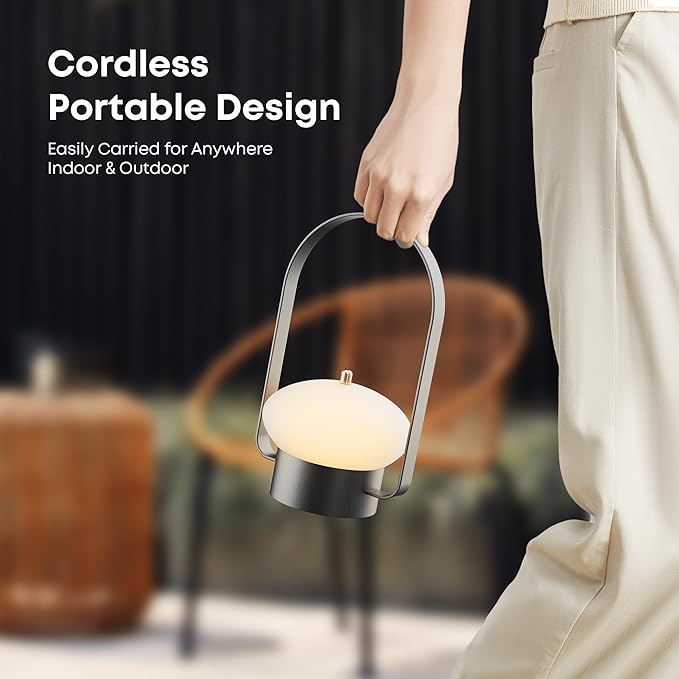 LROLTEF Cordless Lantern Table Lamp LED, Portable Camping Lantern Light Dimmable,Touch Lamp Rechargeable for Bedroom, Outdoor, 3 Color Temperatures, Gray photo 3