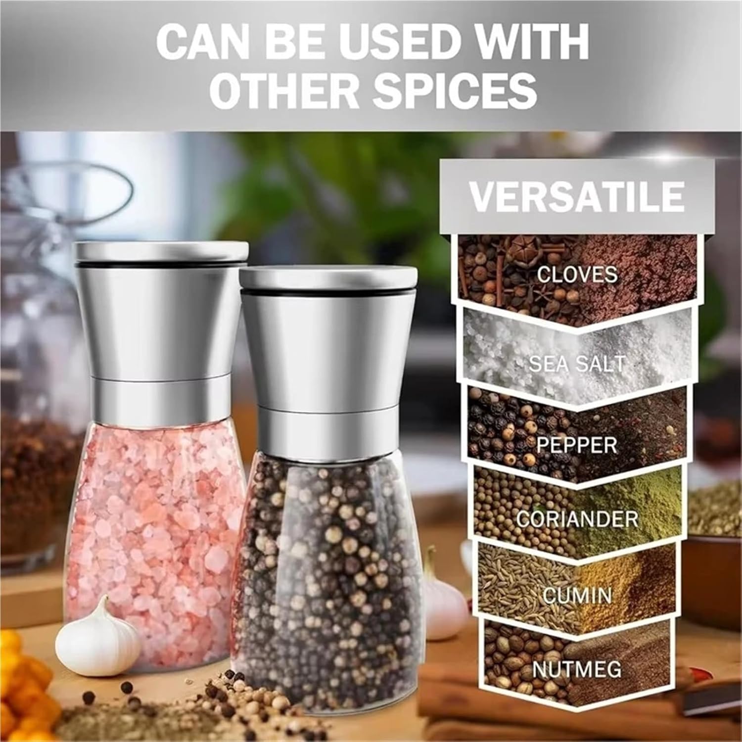 Stainless Steel Manual Salt and Pepper Grinder Set, Adjustable Mill & Shaker for Kitchen Use(1PCS)