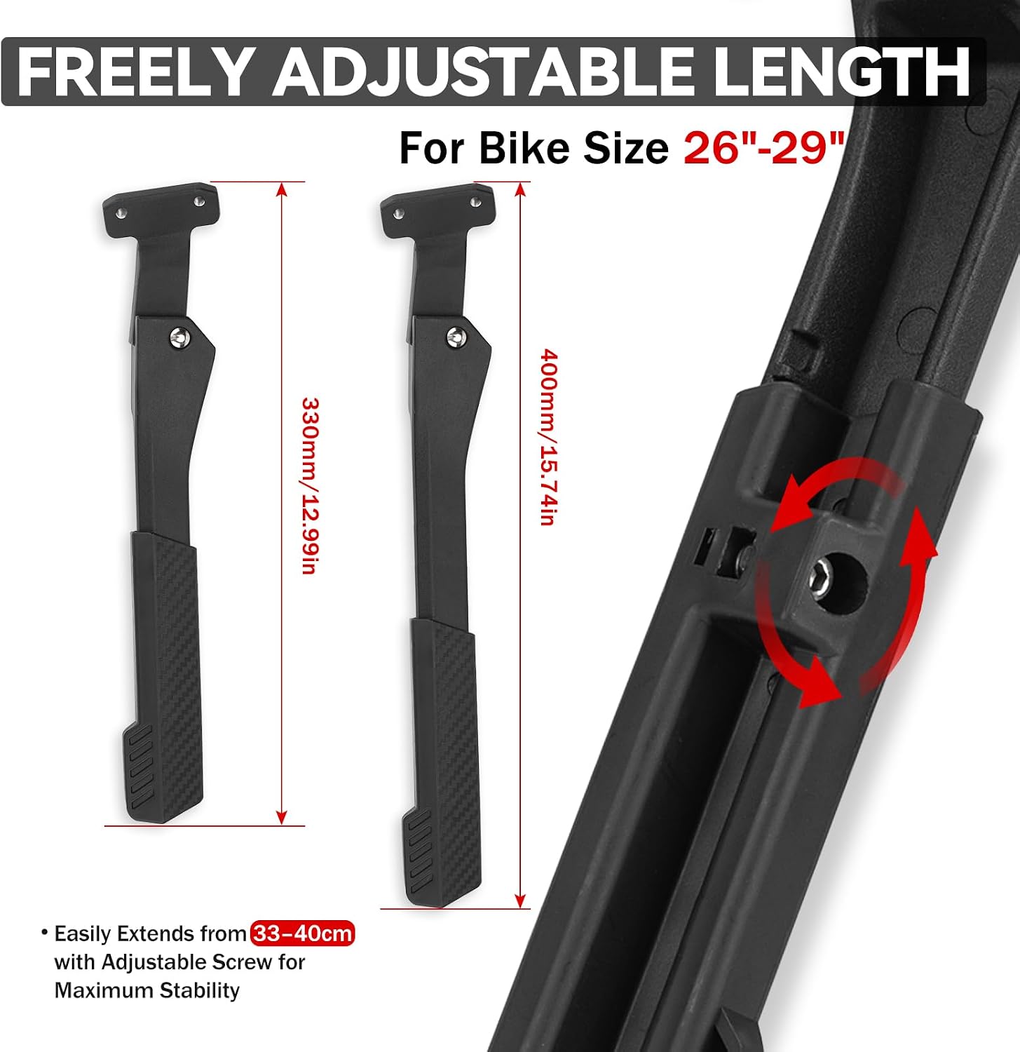 Bike Kickstand Heavy Duty Rear Mount Kick Stand for 40mm 26-29 Inch Aluminum Kickstand for Adult Kids Bike Mountain Bike Ebike Mini Bike Electric Dirt Bike MTB Carbon Fiber Style