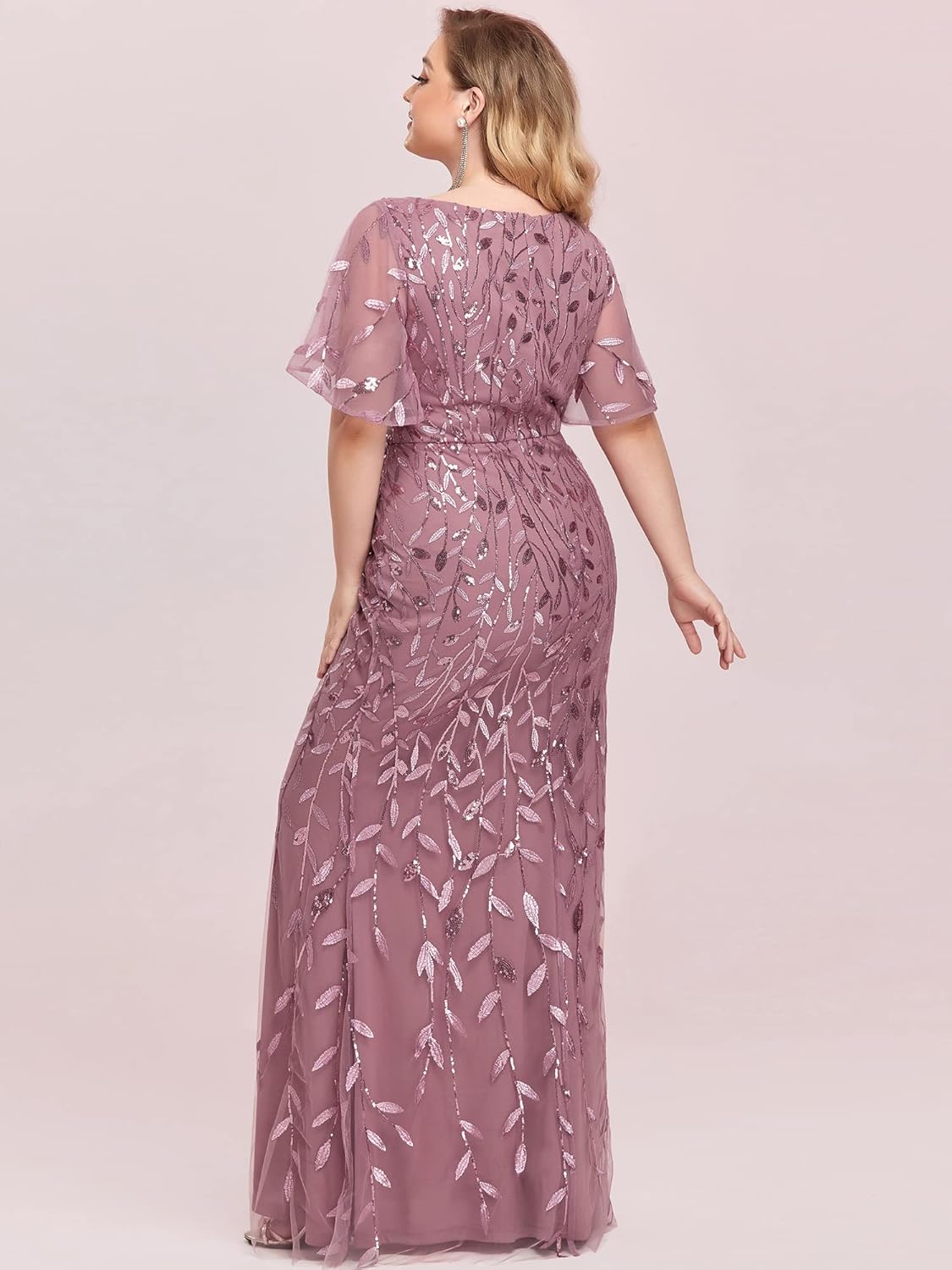 Ever-Pretty Women's V-Neck Curvy Embroidery Formal Dresses Plus Size Sequin Mother of The Bride Dresses 0692-PZUSA