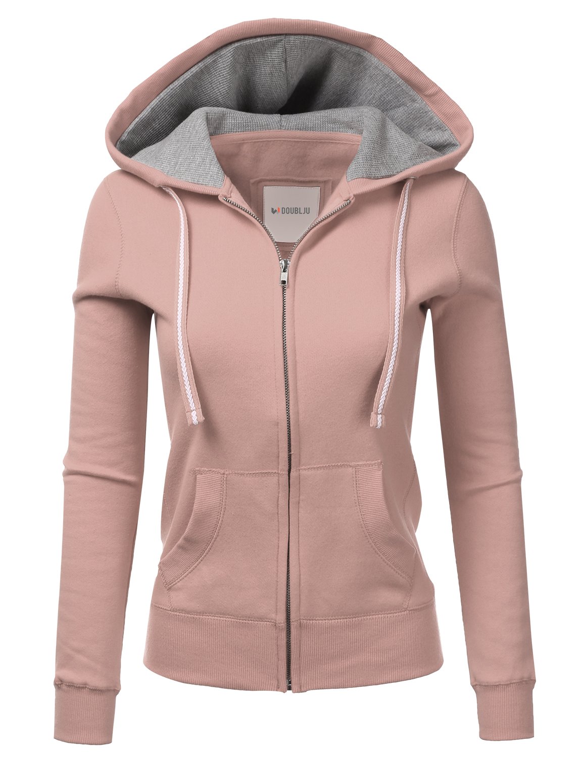 DOUBLJU Women's Lightweight Zip-Up Hoodie - Thin Casual Jacket With Plus Sizes, Mauve Pink
