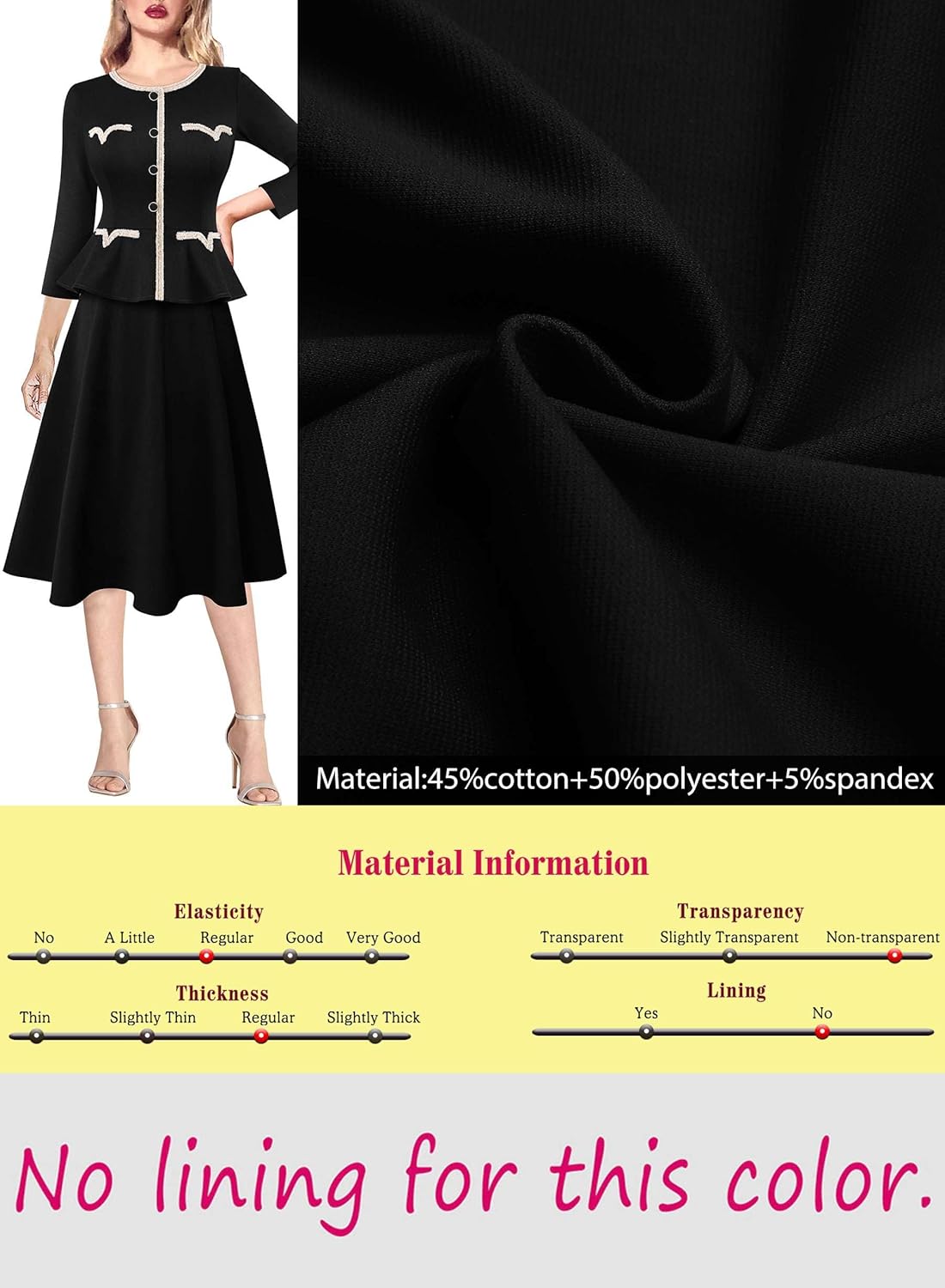 VFSHOW Womens 2024 Fall Work Business Dresses Buttons Peplum Office Slimming Crew Neck Patchwork A-Line Fit and Flare Dress