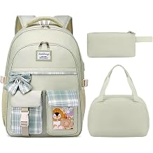 kadilong 3pcs Girls Backpack for Kindergarten Elementary Preschool,Kids School Bookbag with Lunch Box Pencil Case Set,Schoolbag Mochila Escolares Nina,Green