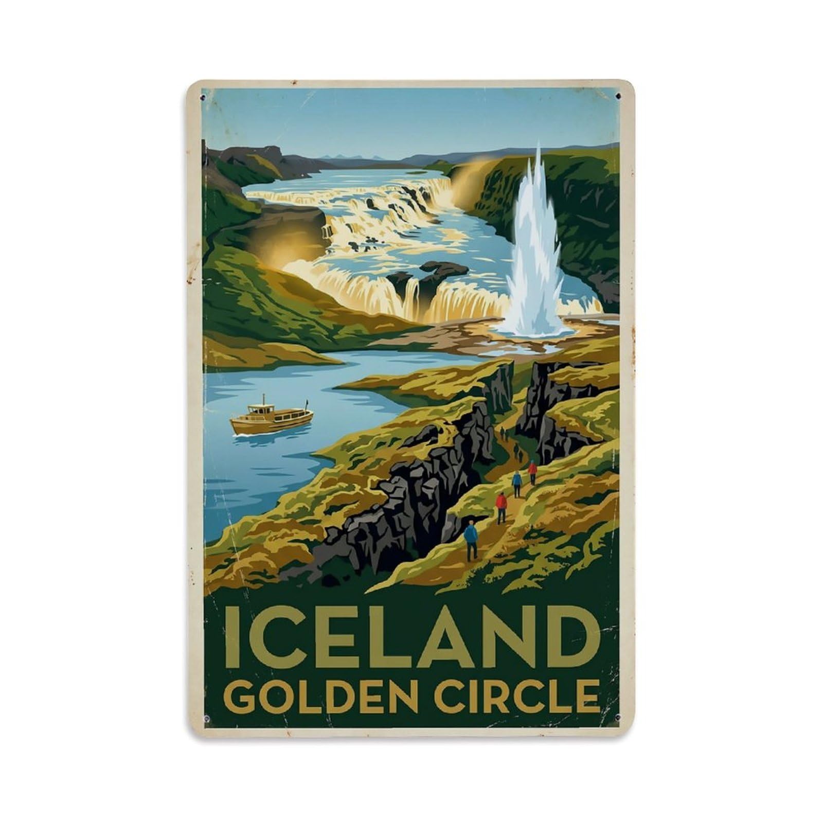 Vintage Travel Golden Circle Iceland Route Metal Tin Sign
