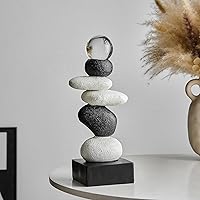 FJS Modern Black & White Stacked Stone Sculpture - Good Luck Resin Statue for Living Room Coffee Table Shelf Decor & Gifts